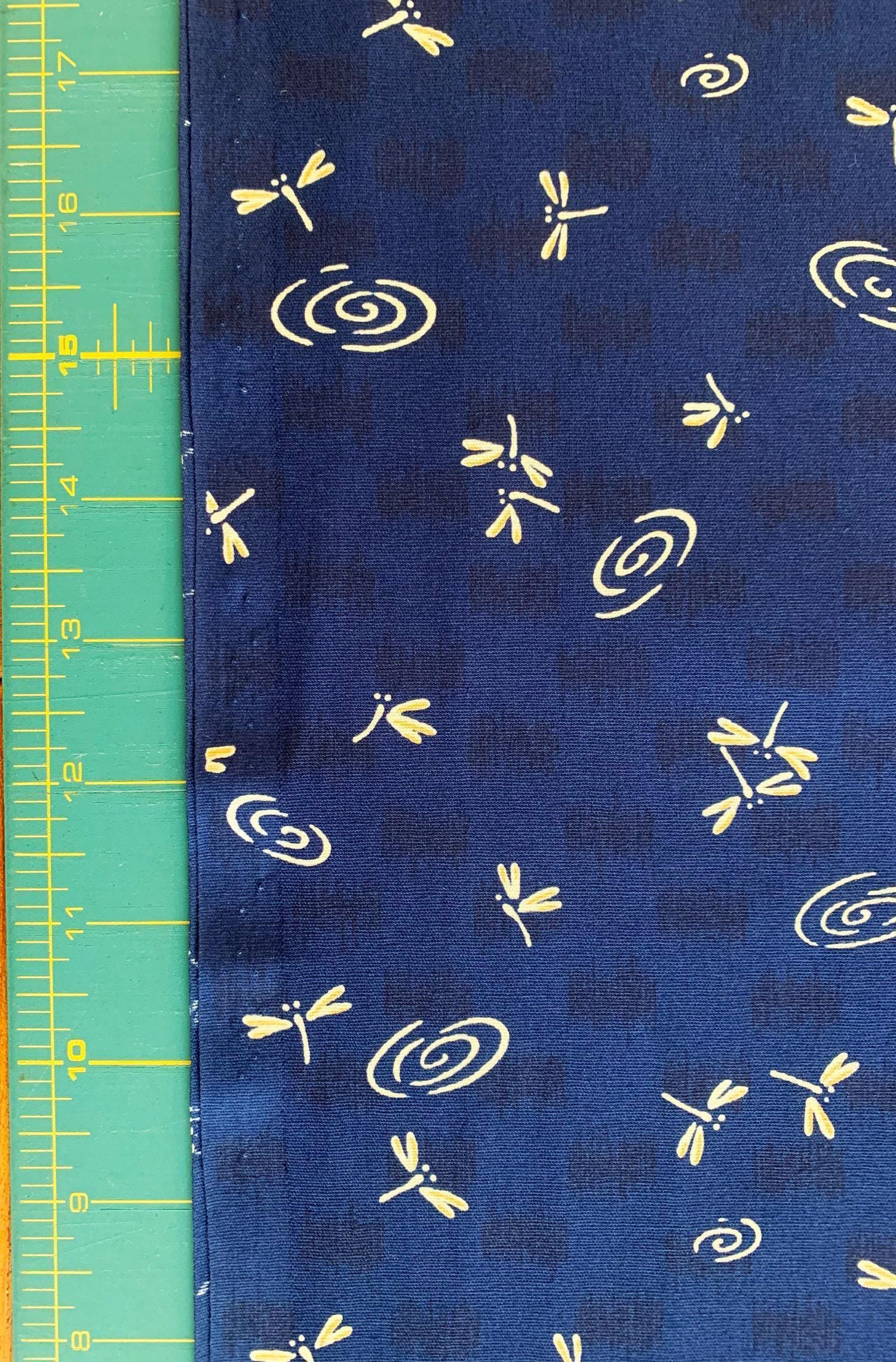 Dragonflies at the Water's Edge Japanese cotton fabric 3030-4E dark blue