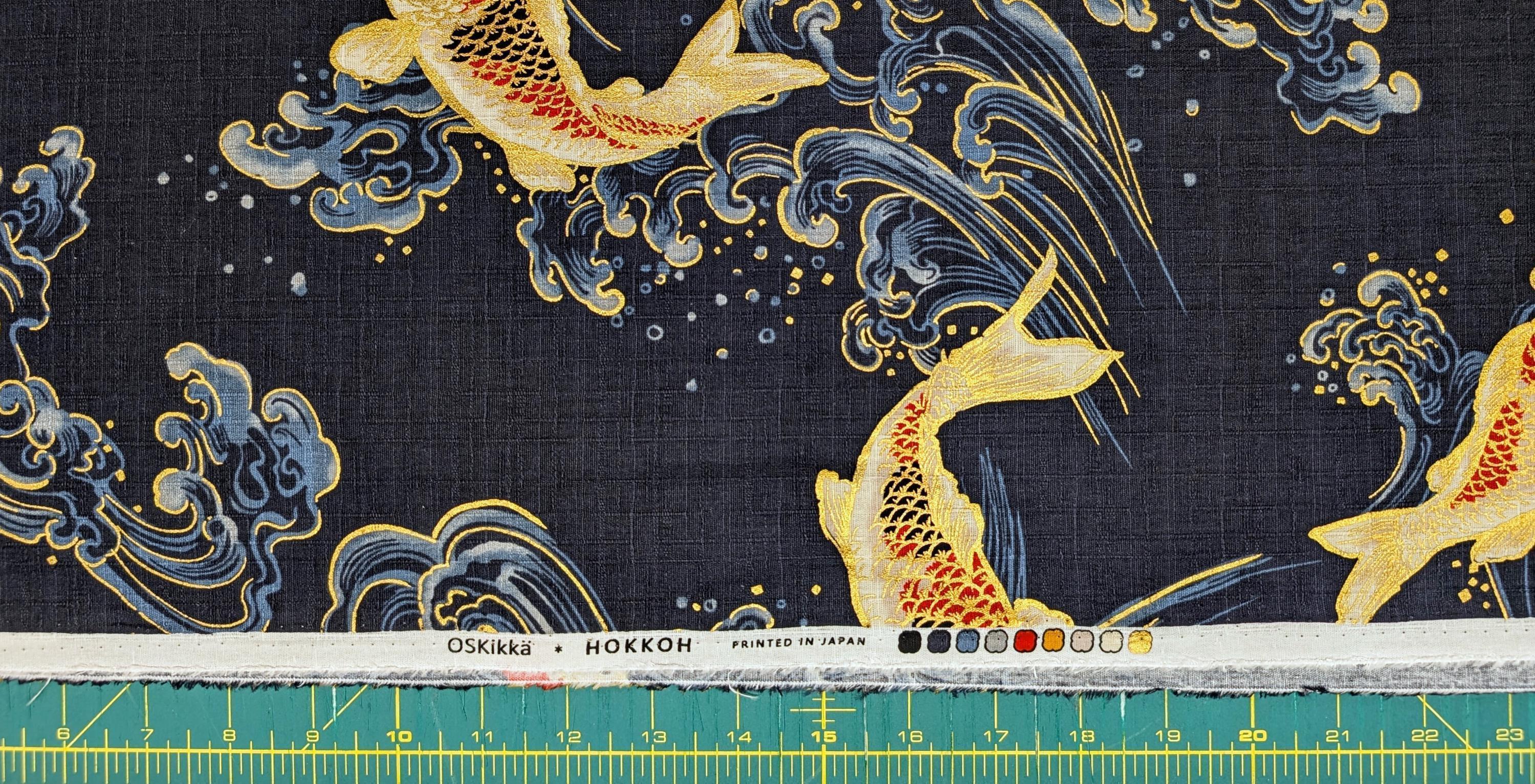 Swimming Golden Koi Hokkoh Japanese cotton dobby fabric 1025-100-2 D navy blue