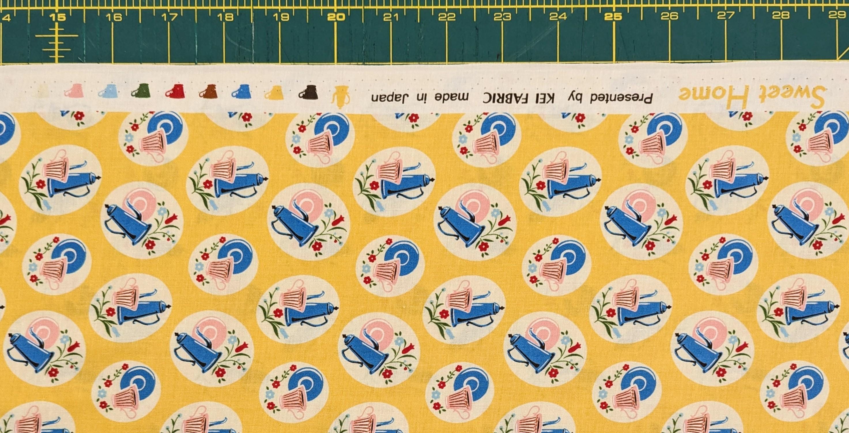 Kei - Tea Time and Flowers Cotton Fabric - Yellow
