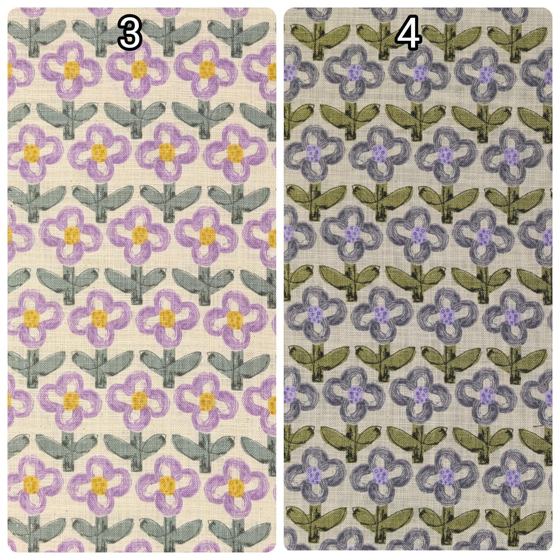 Sevenberry - NEW Standing Flowers rustic Weave Cotton Fabric - Blue and Green