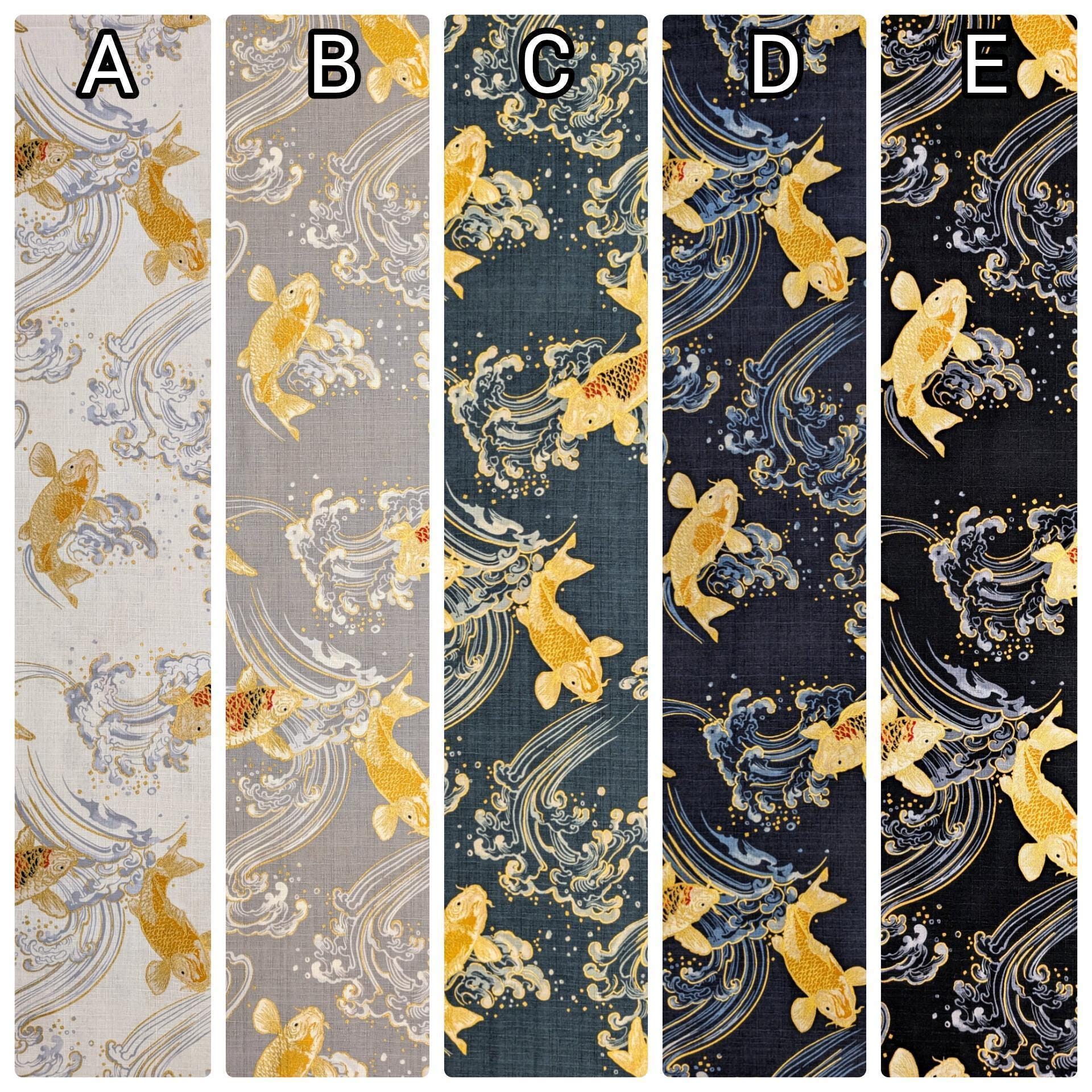 Swimming Golden Koi Hokkoh Japanese cotton dobby fabric 1025-100-2 D navy blue