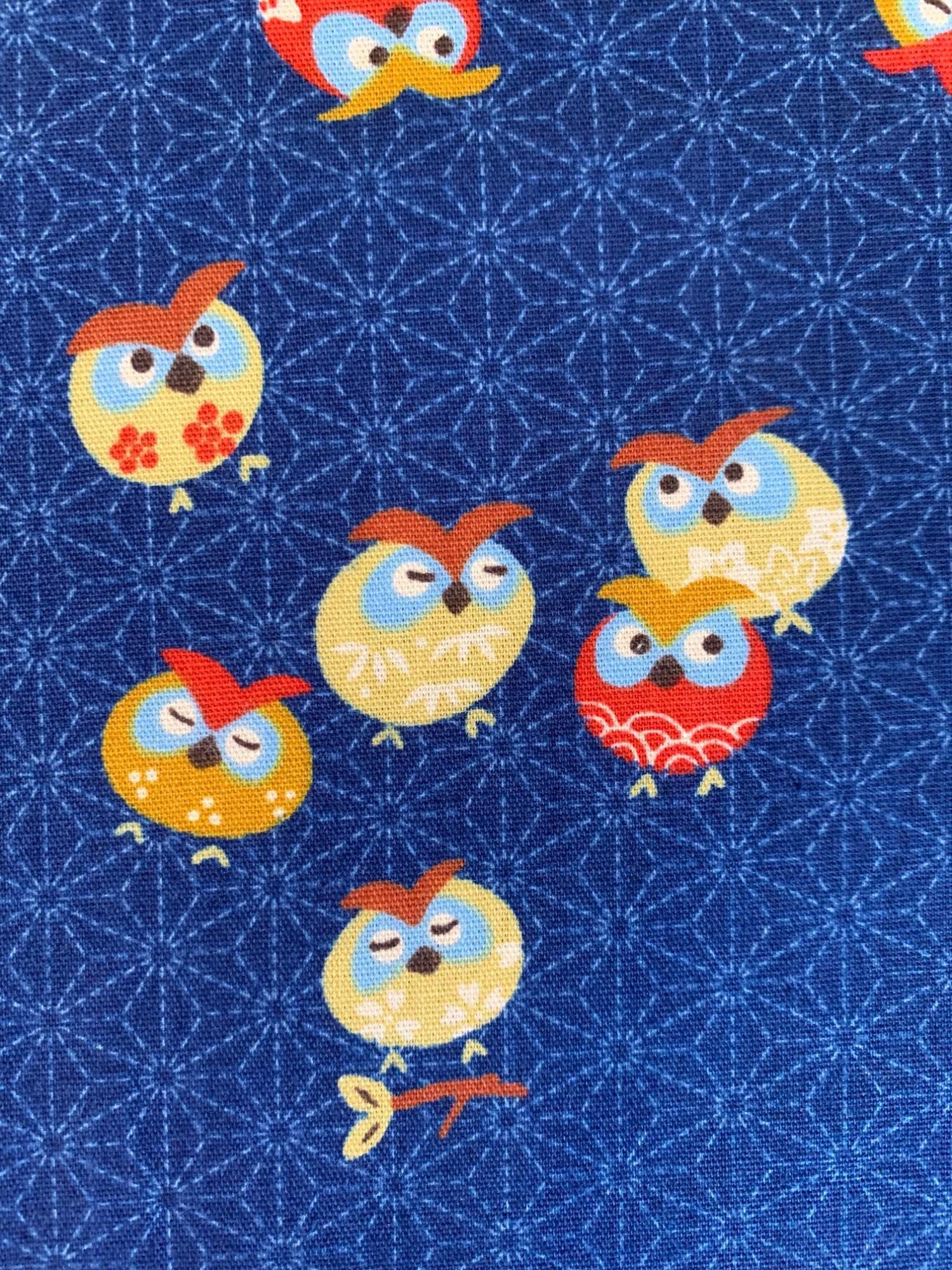 Cute Owls フクロウ 梟 Japanese cotton fabric Y-3060-28D blue