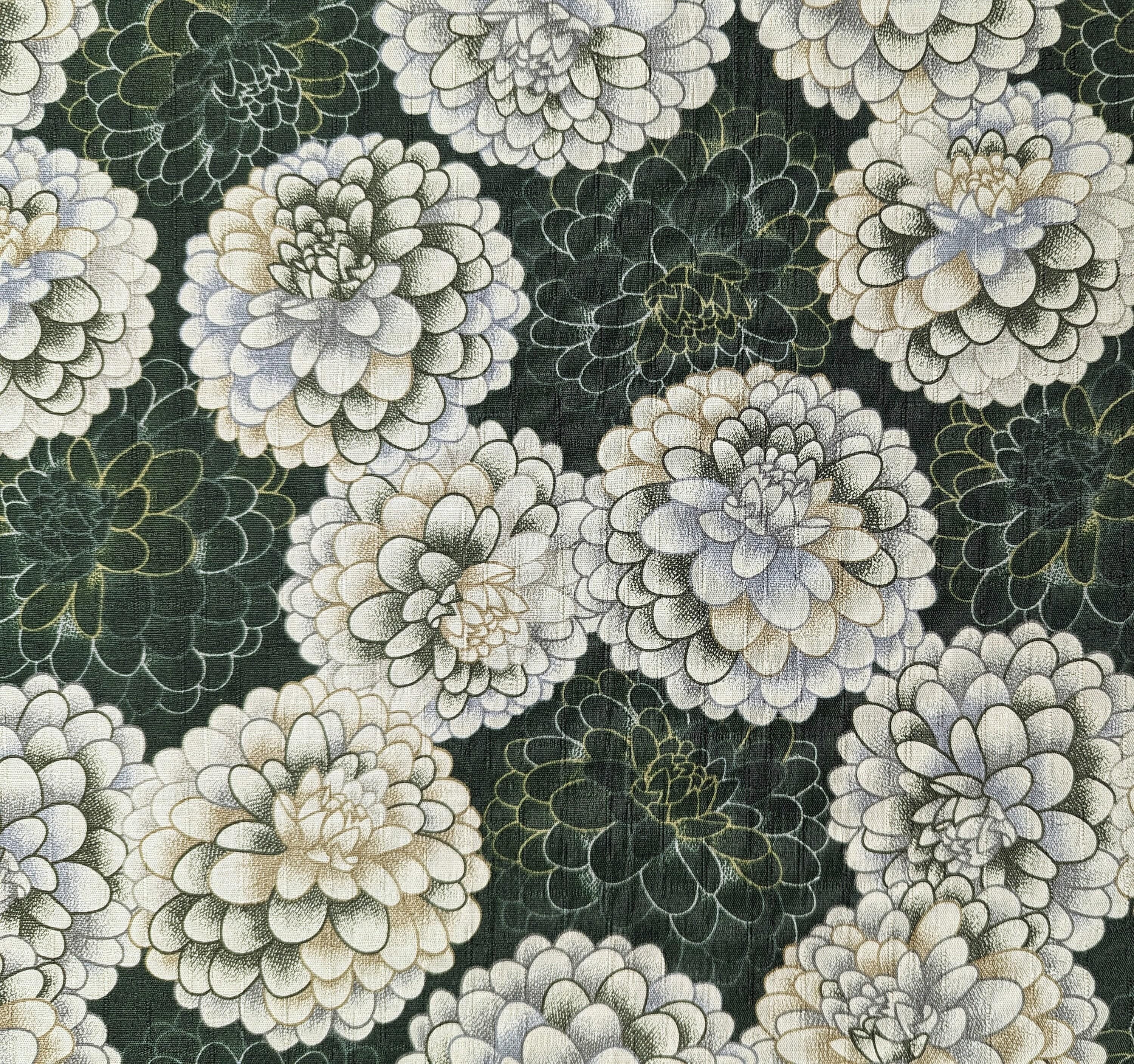 Kobayashi - Pompom Chrysanthemums Cotton Dobby - Green