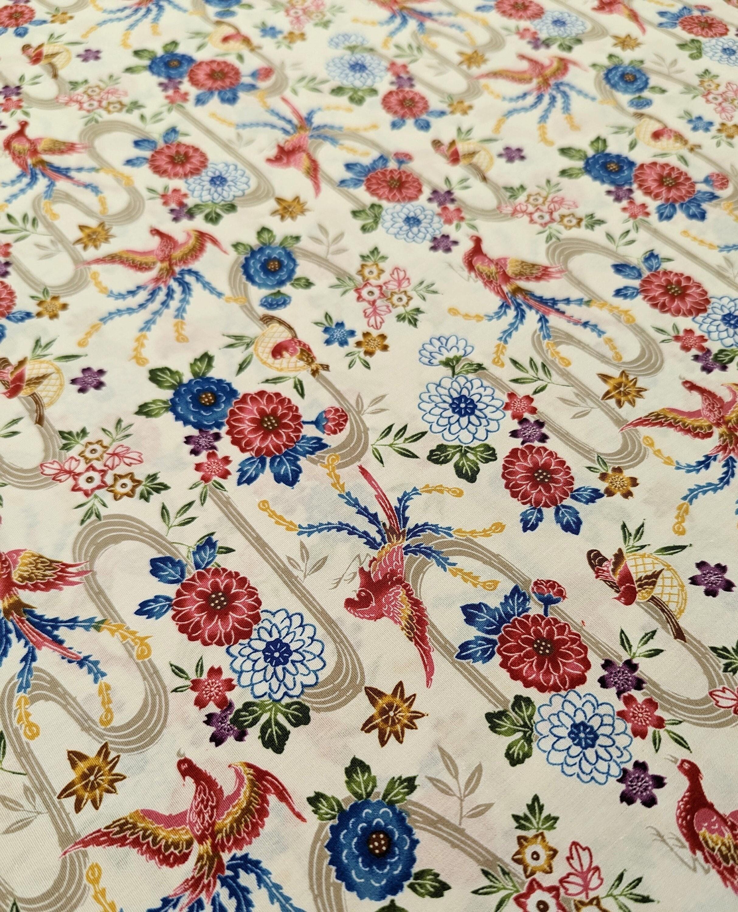 Cosmo - Bingata Phoenix and Flowers Cotton - White