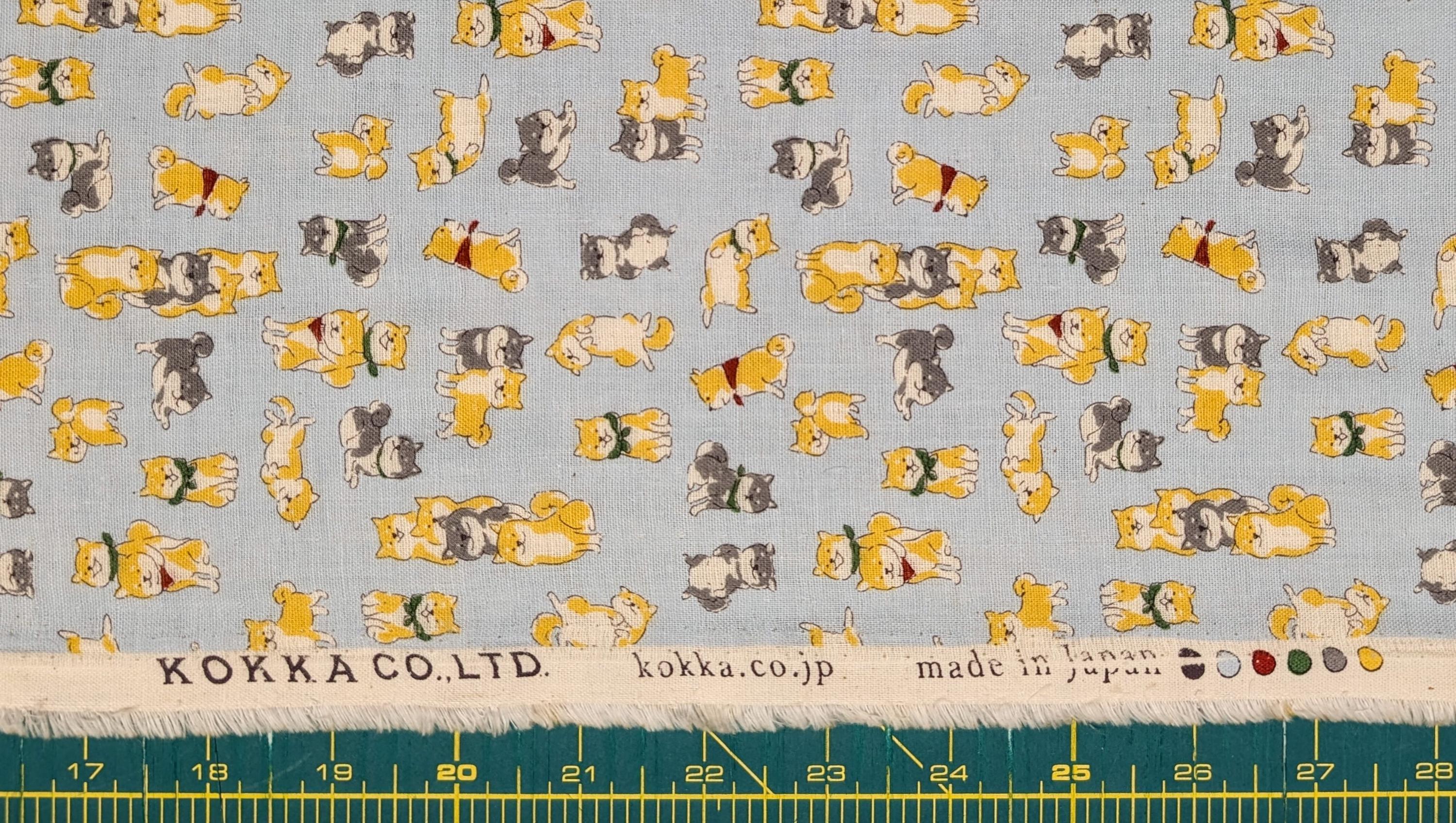 Kokka - Happy Shibas Cotton Double Gauze - Blue