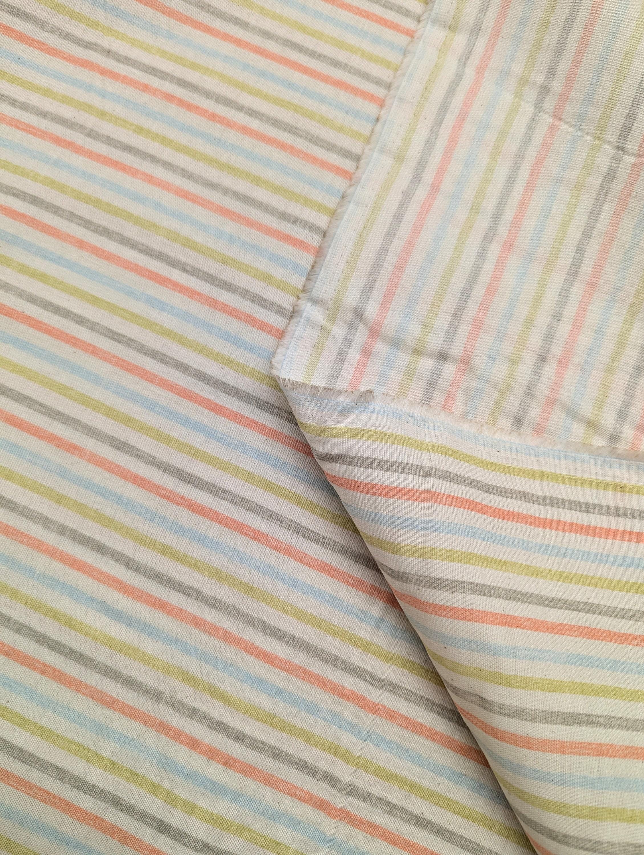 Sevenberry - Striped Cotton Double Gauze - Red Green Gray Blue
