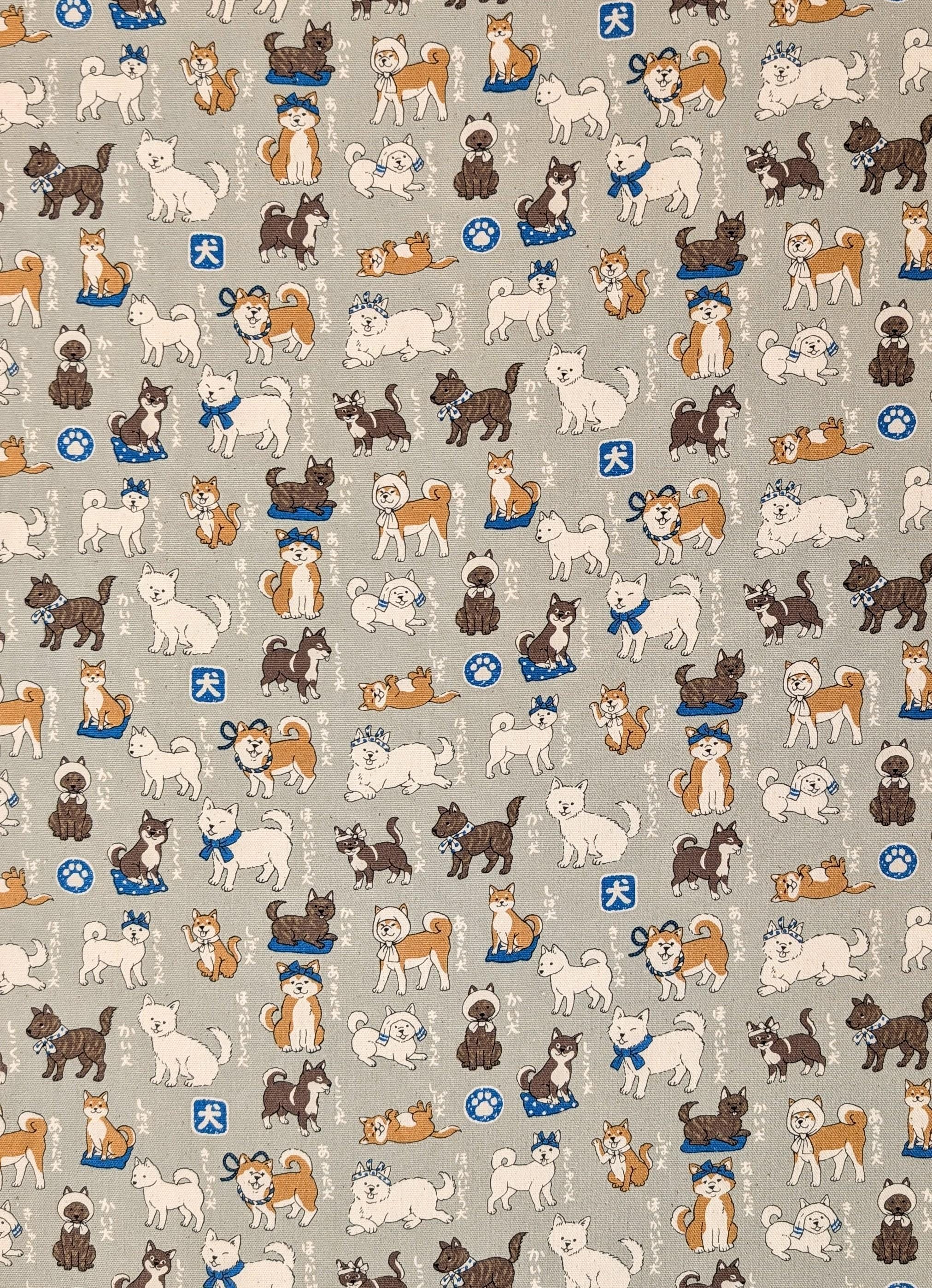 Kokka - Shiba Inu Trèfle Cotton Oxford - Gray