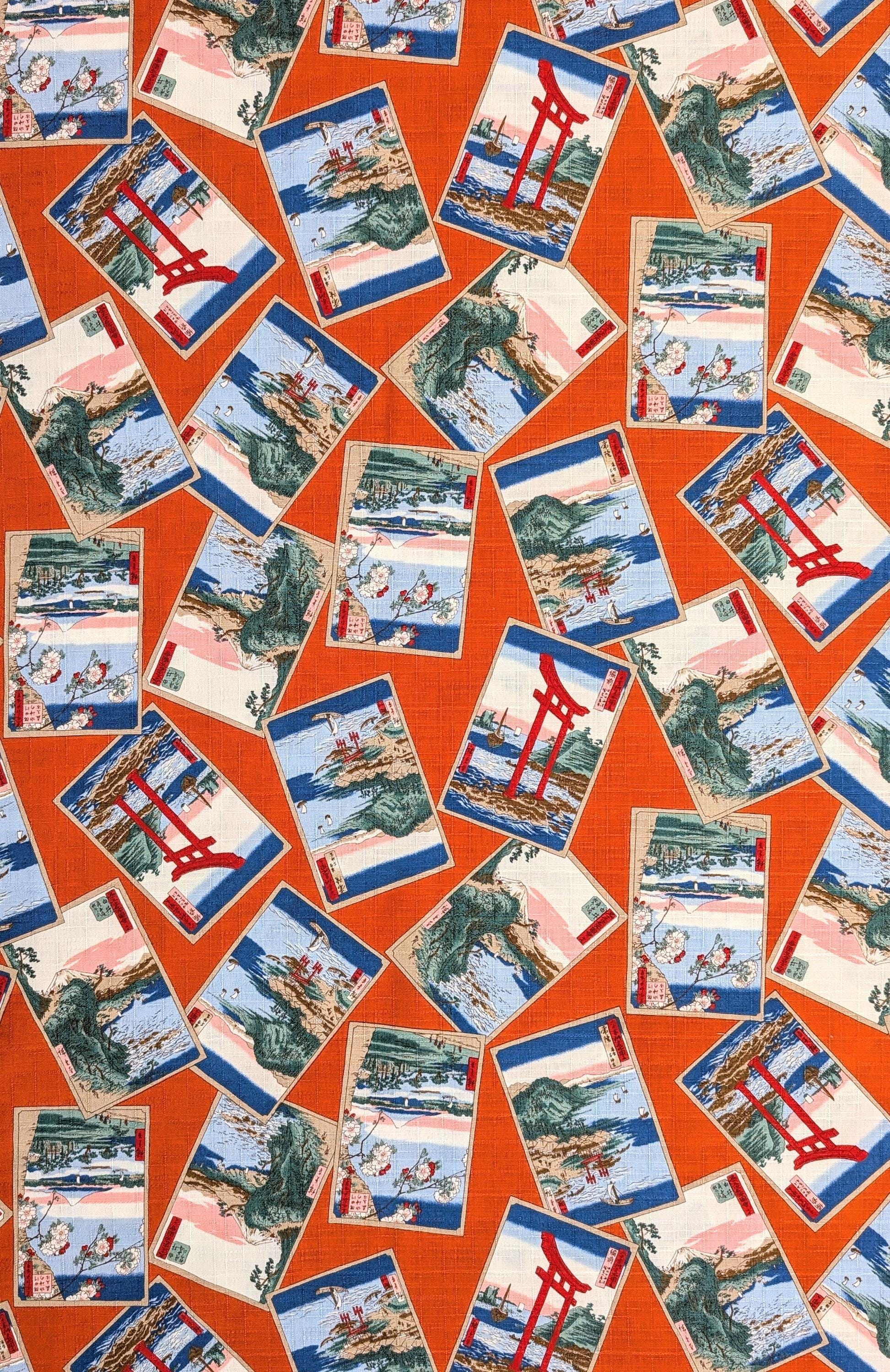 Japanese Postcards Hokkoh Japanese cotton dobby fabric 1025-105-3 C orange