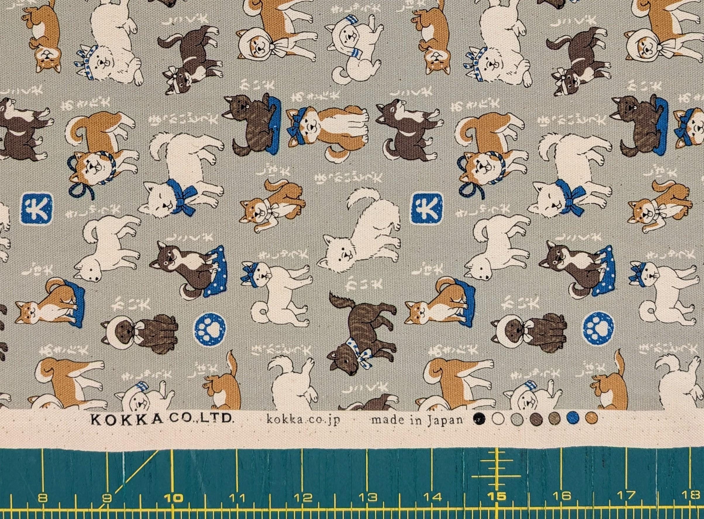 Kokka - Shiba Inu Trèfle Cotton Oxford - Gray