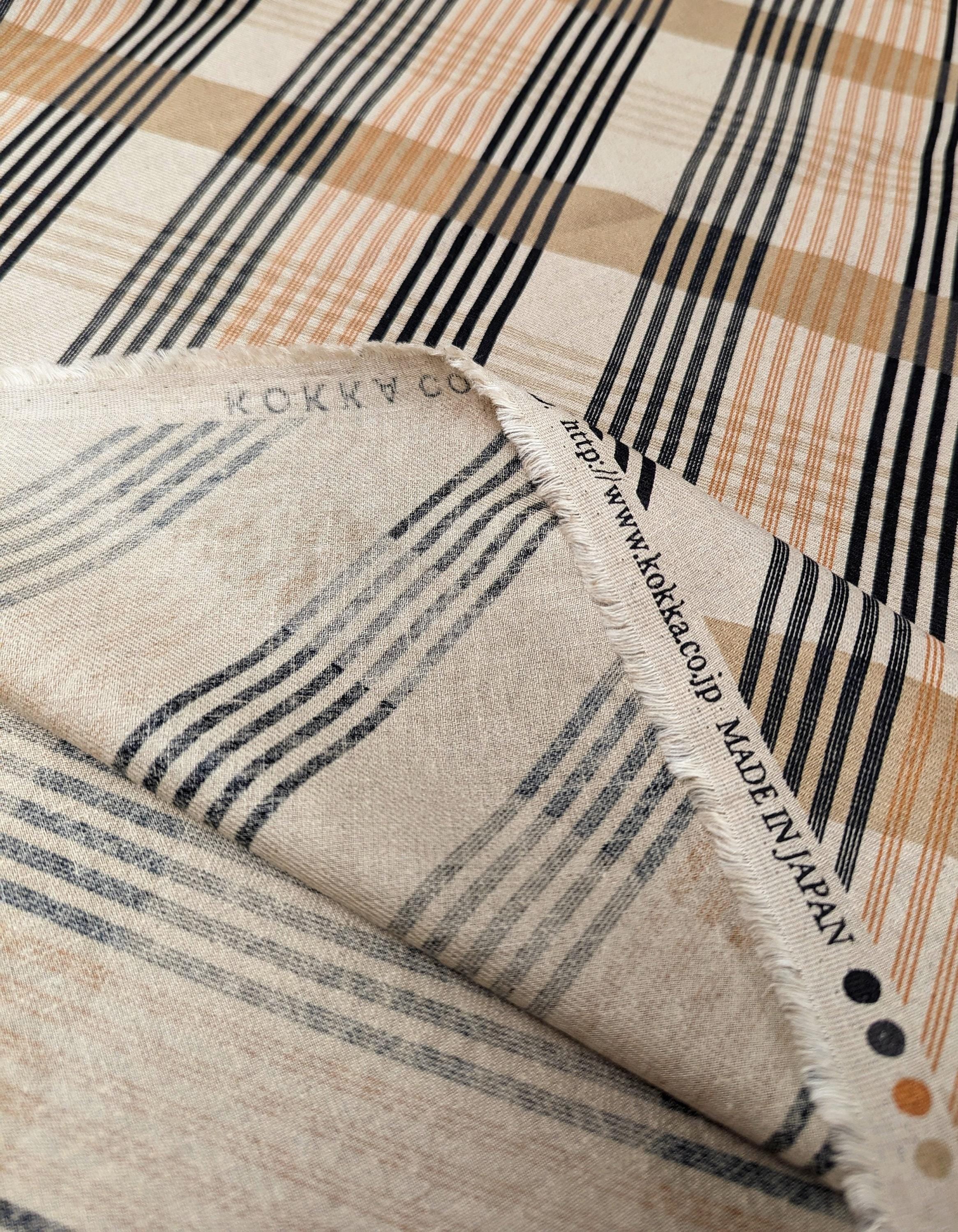 Kokka Plaid Stripe Japanese cotton linen fabric NFA-60460-C yellow