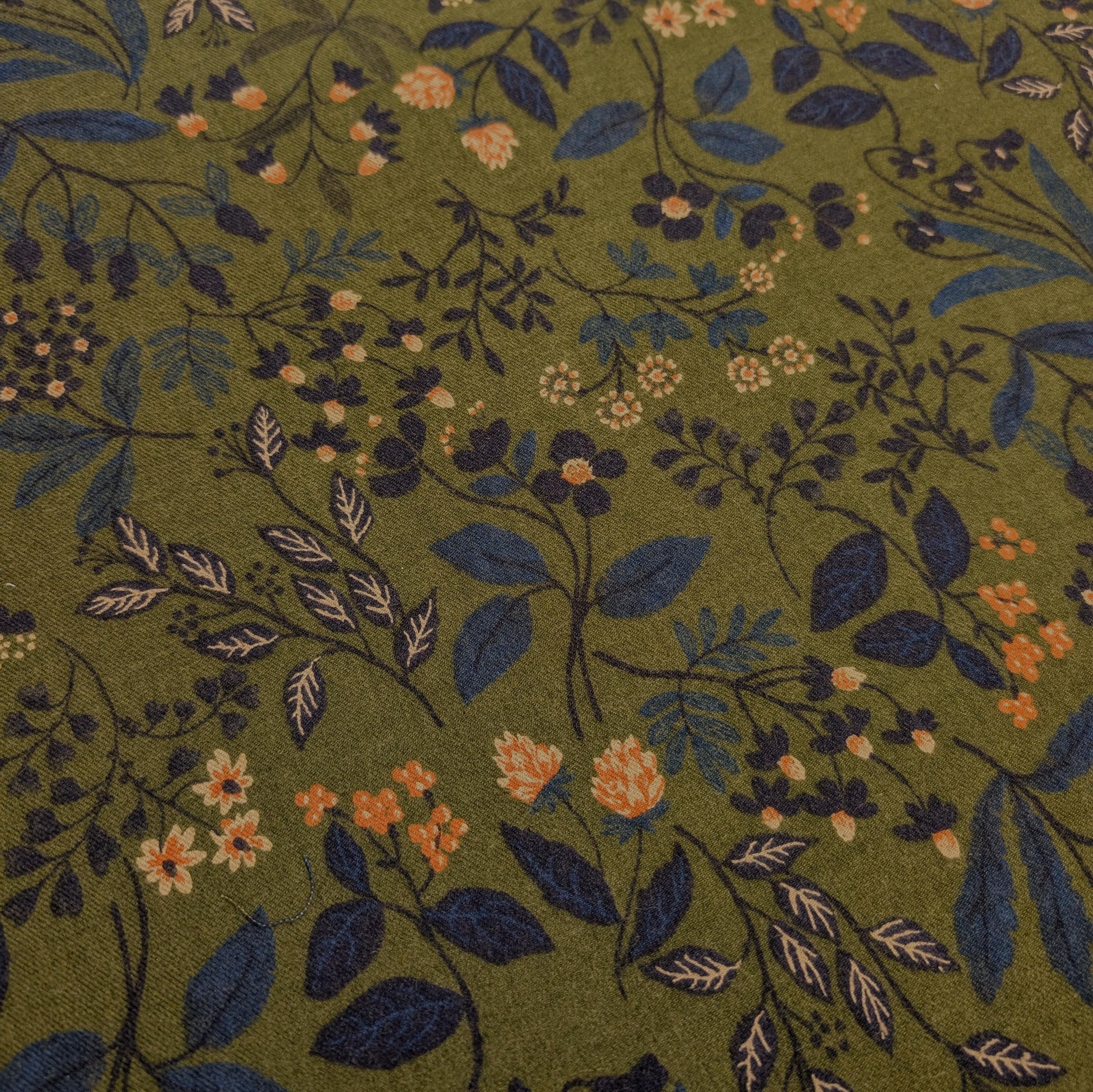 Hokkoh - Enchanted Wildflowers Brushed Cotton Fabric - Green