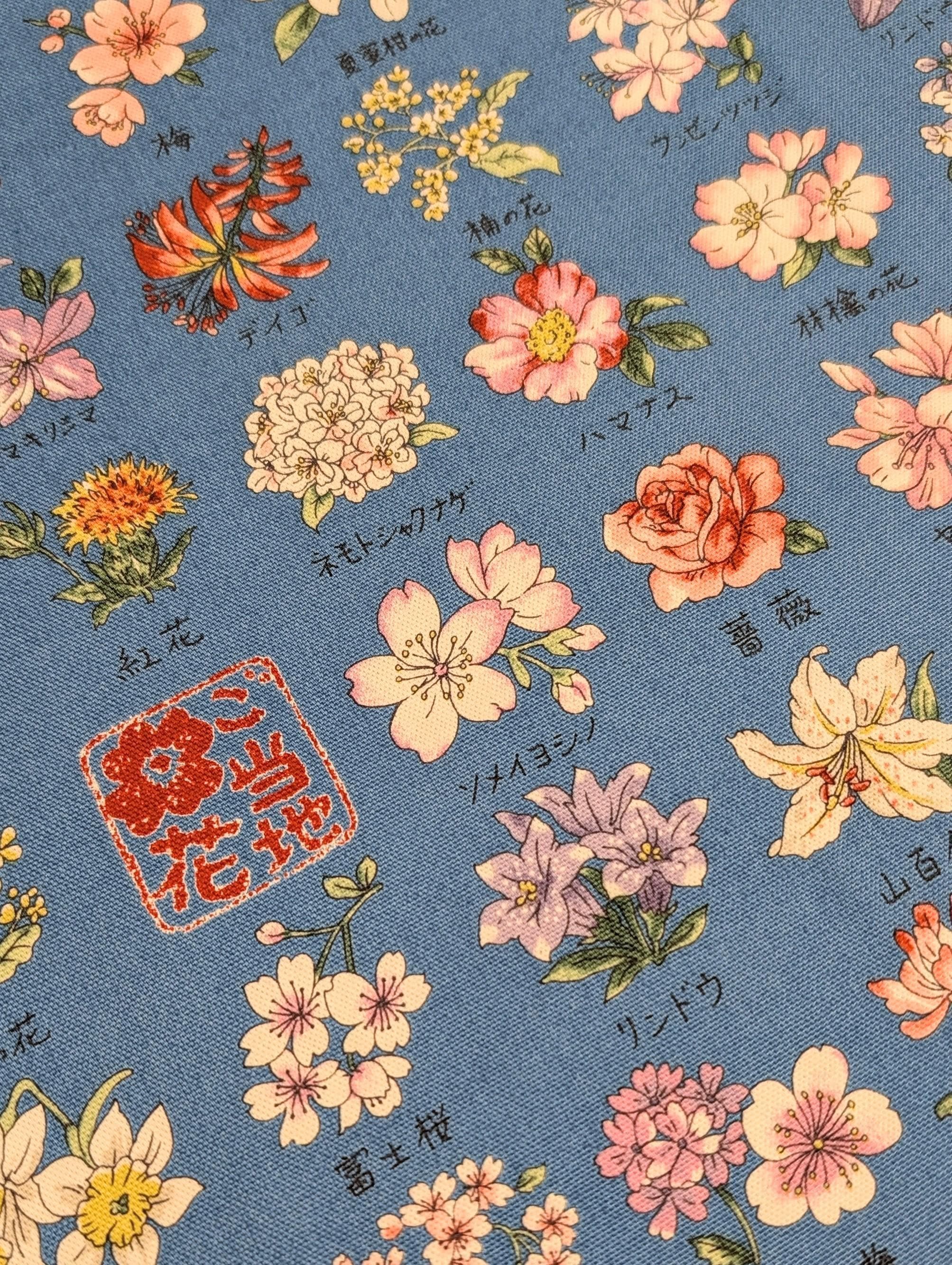 Kokka - National Flowers Cotton Oxford - Blue