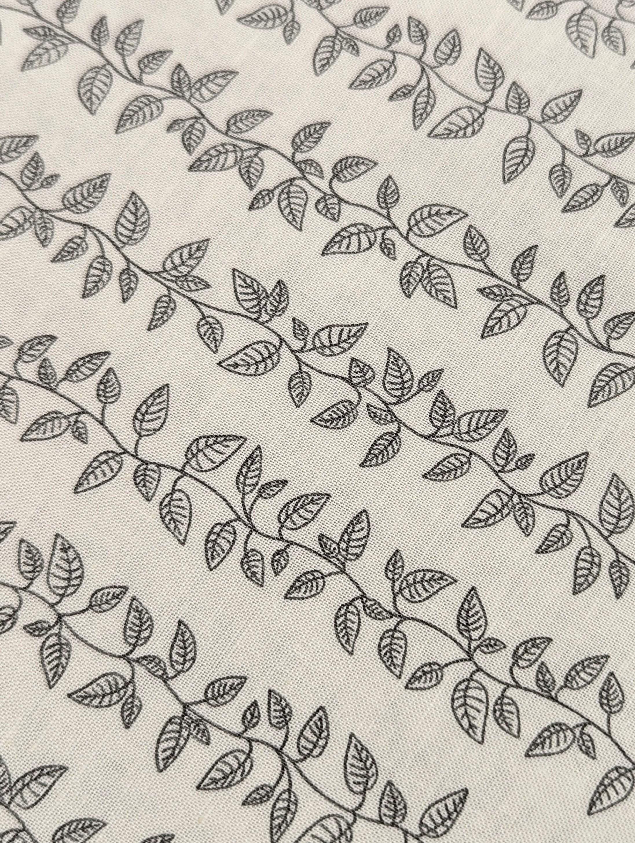 Cosmo - Vining Leaves Cotton Sheeting - White & Gray