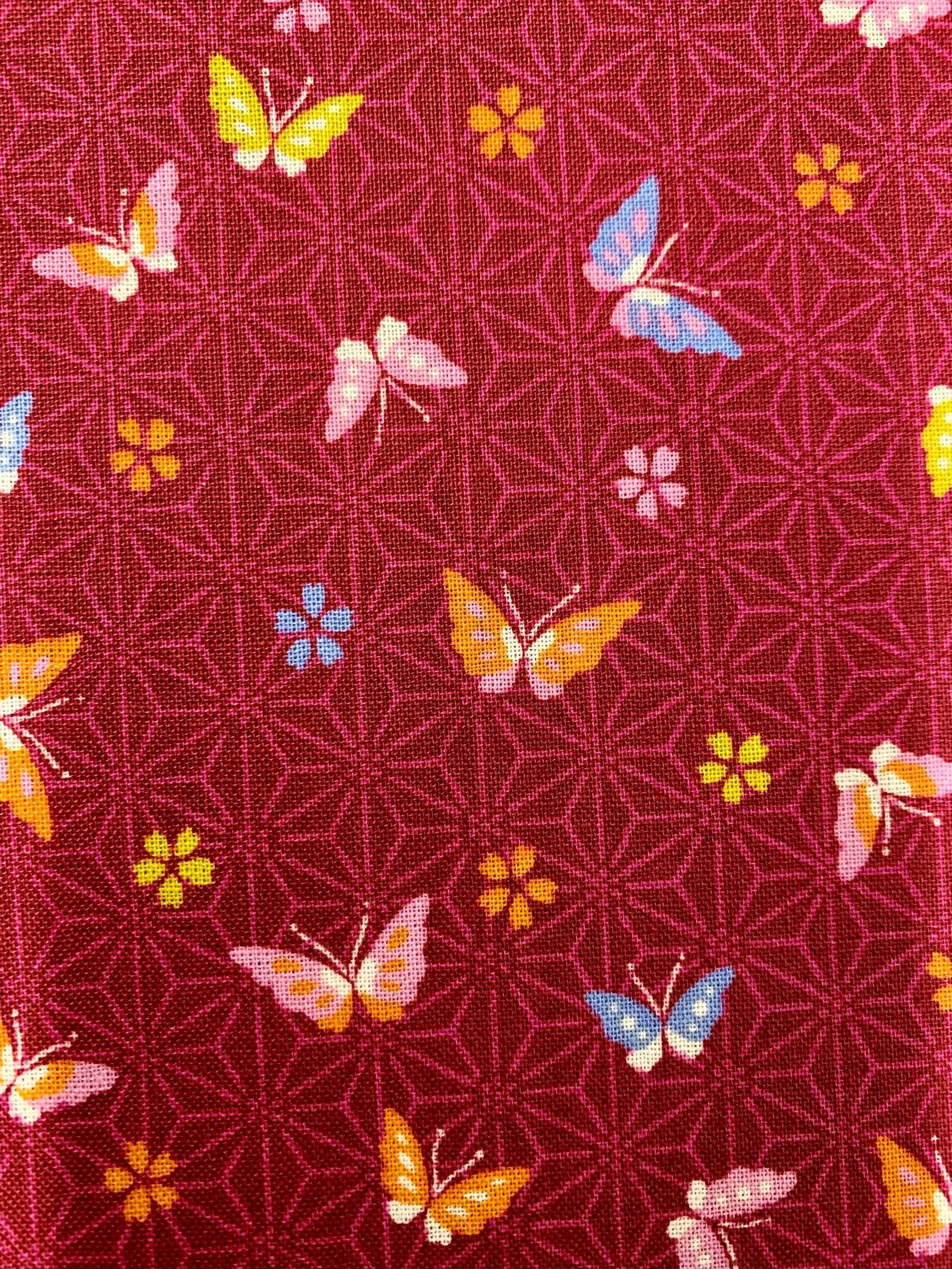 Sevenberry - Little Butterflies and Asanoha Stars Cotton Fabric - Red