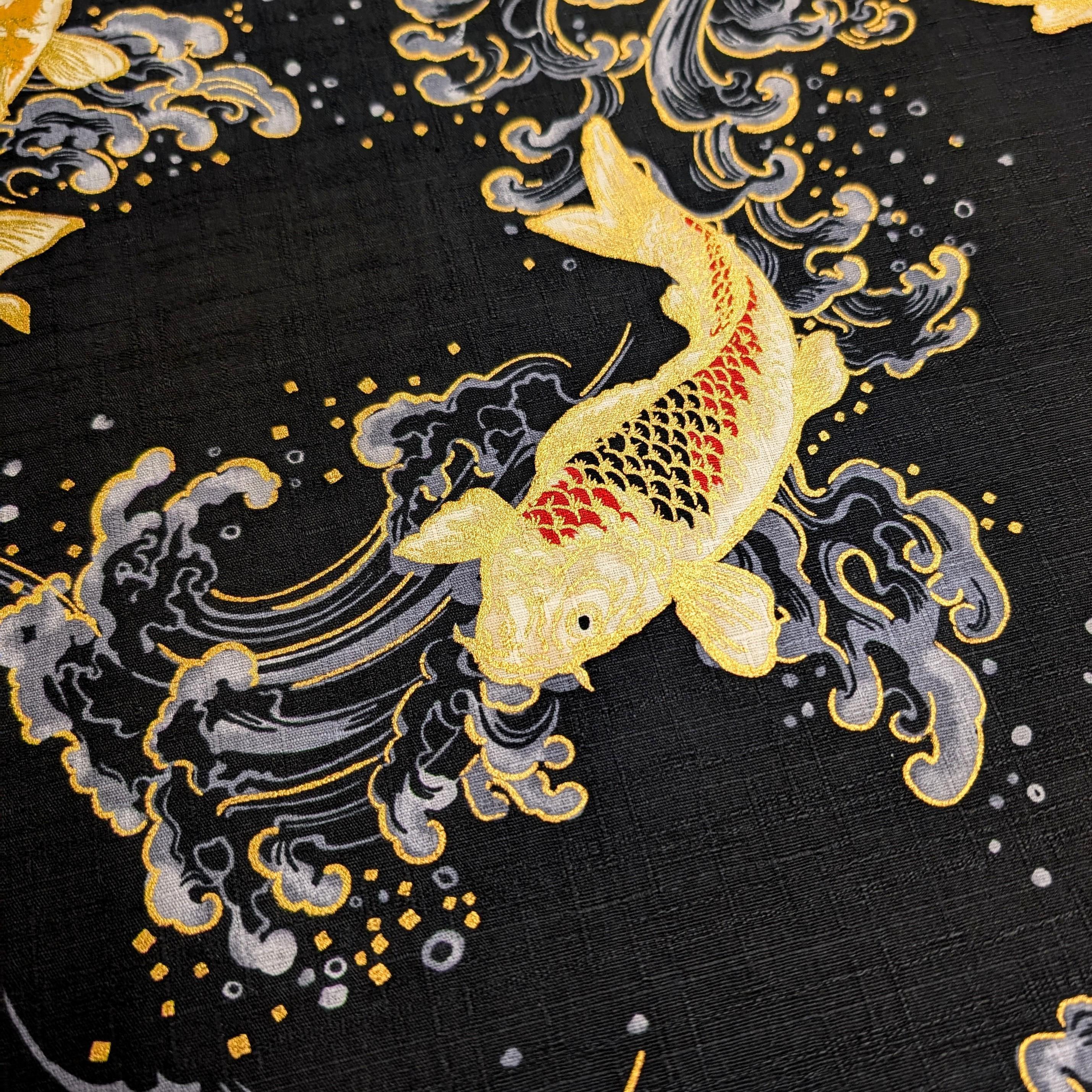 Swimming Golden Koi Hokkoh Japanese cotton dobby fabric 1025-100-2 E black