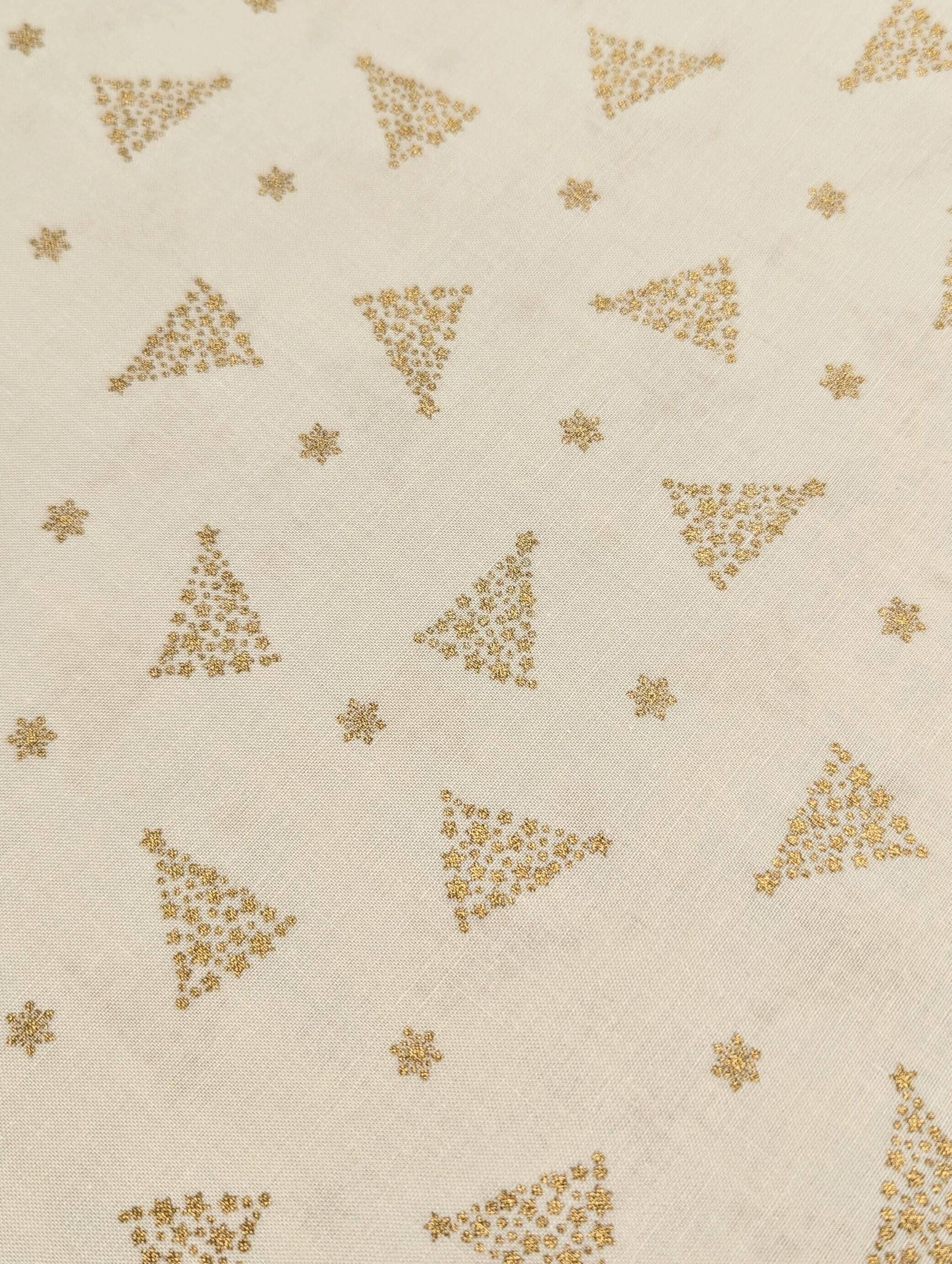 Hishiei - Golden Holiday Trees Cotton Fabric - White