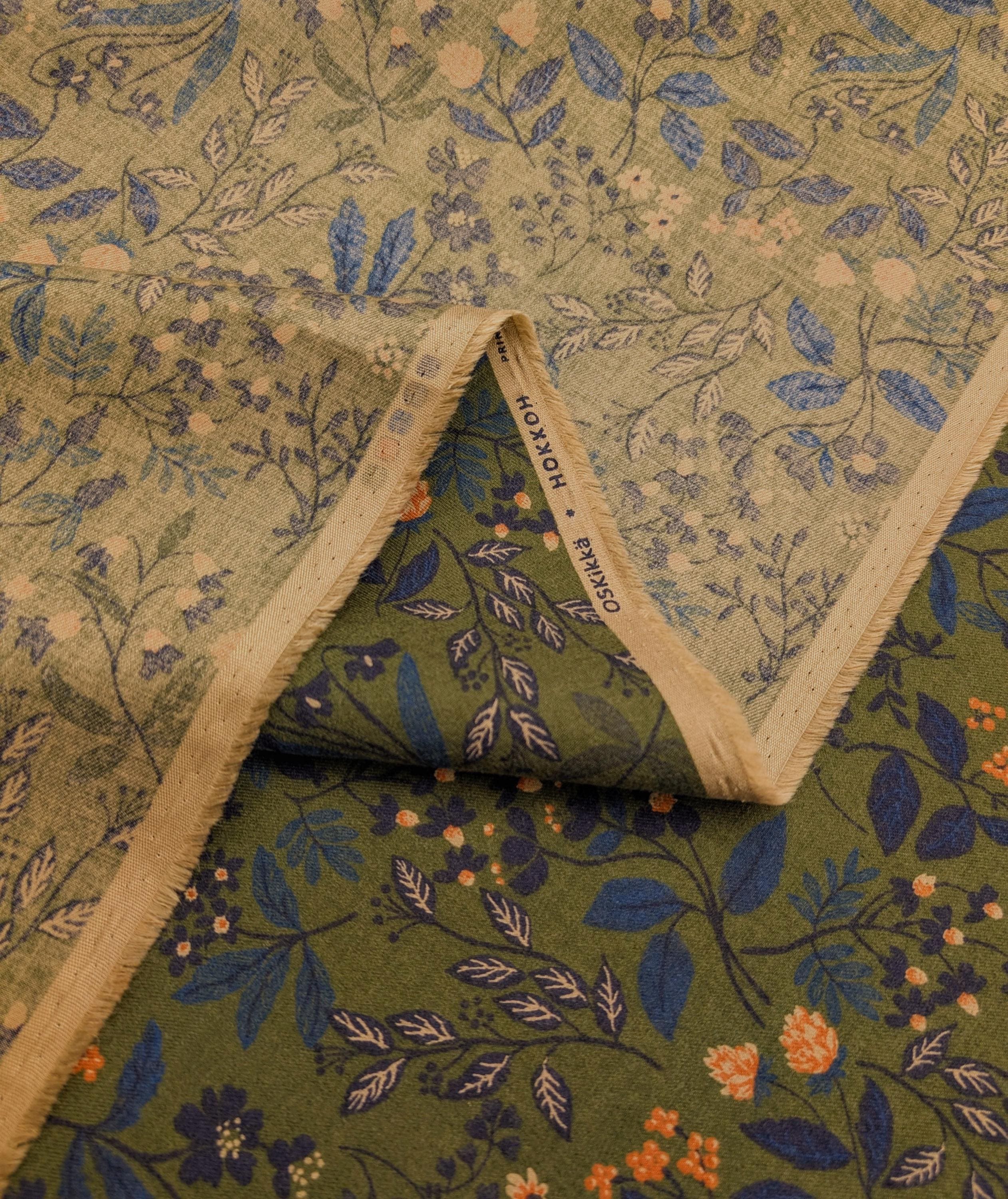 Hokkoh - Enchanted Wildflowers Brushed Cotton Fabric - Green