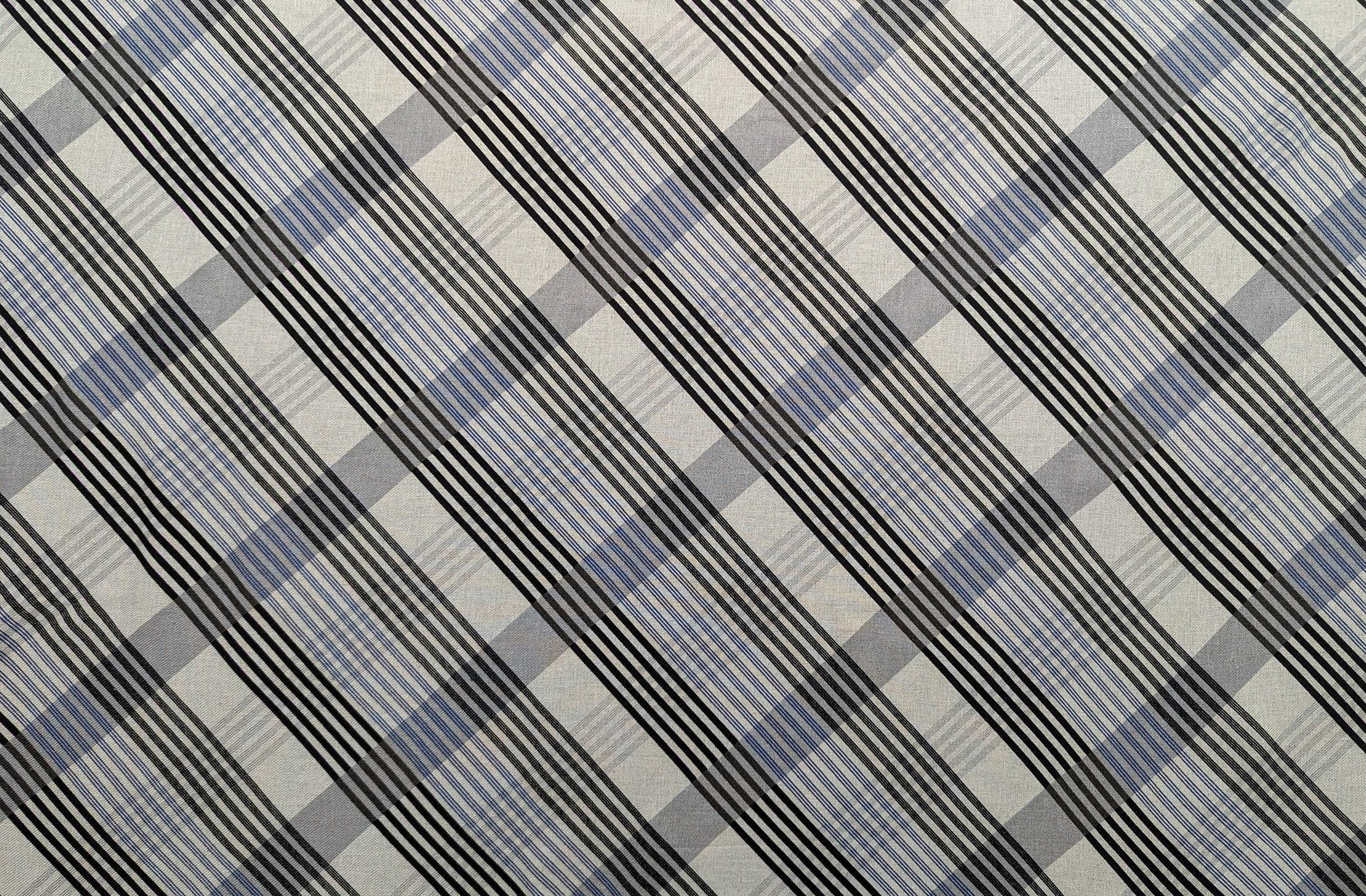 Kokka - Plaid Stripe Cotton/Linen Fabric - Blue