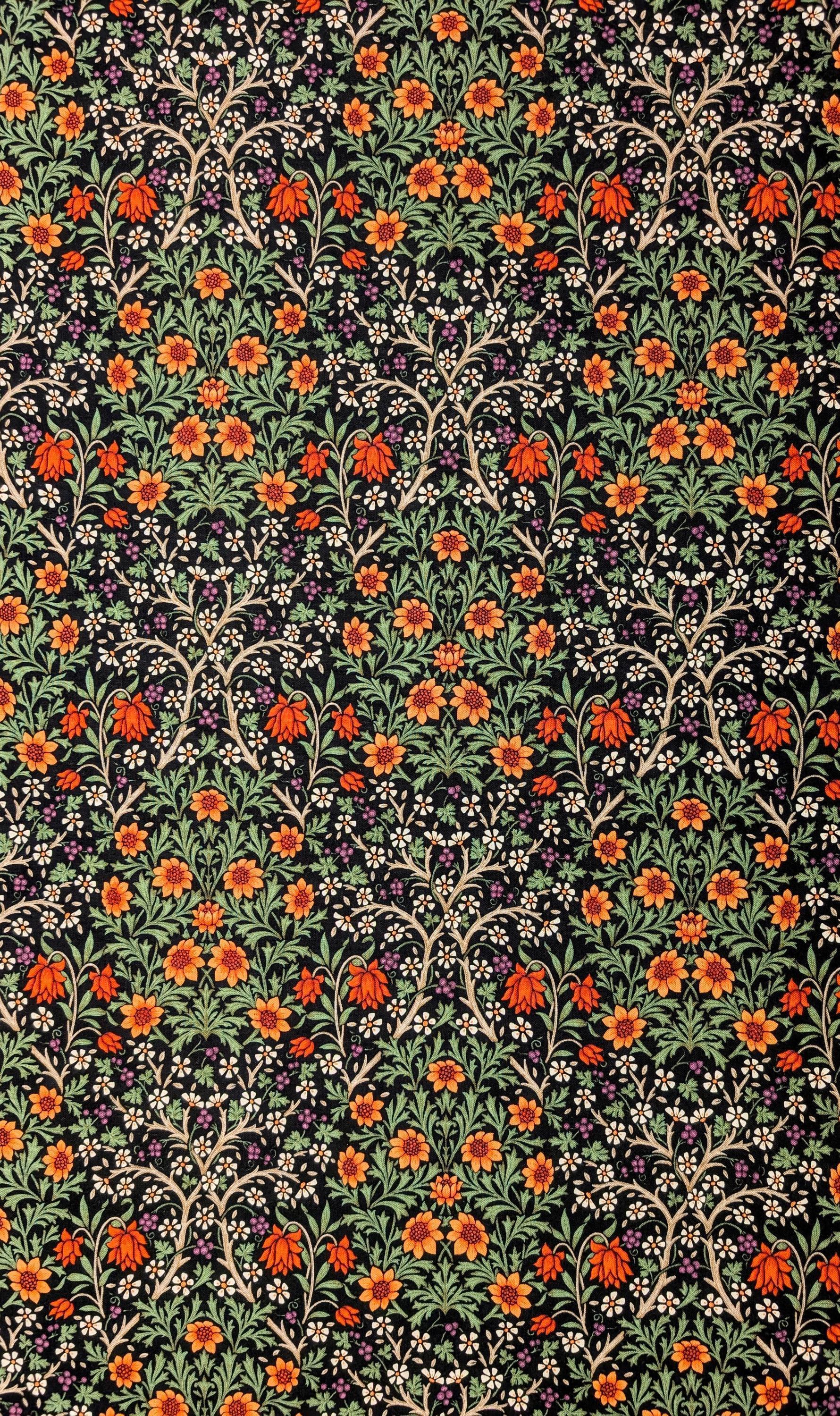 Morris Flower Fields Kobayashi Japanese cotton oxford canvas fabric KTS-6994 B black & green
