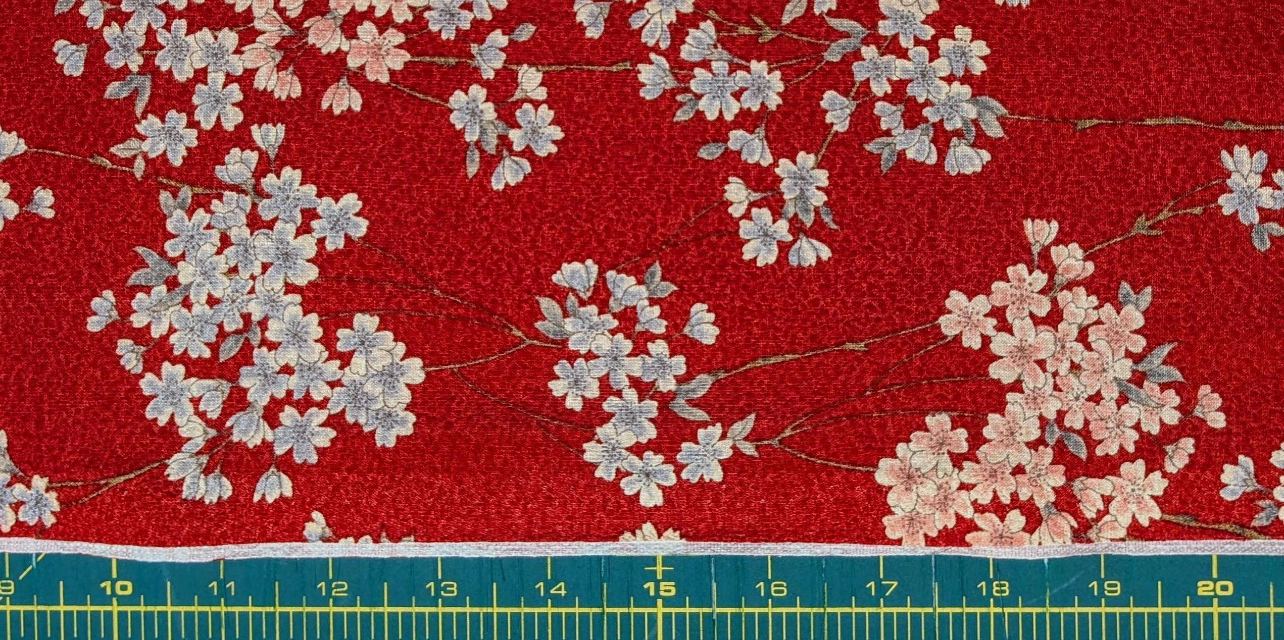 Sakura Flowers & Branches Asano Japanese crepe cotton fabric 0606-66 A red
