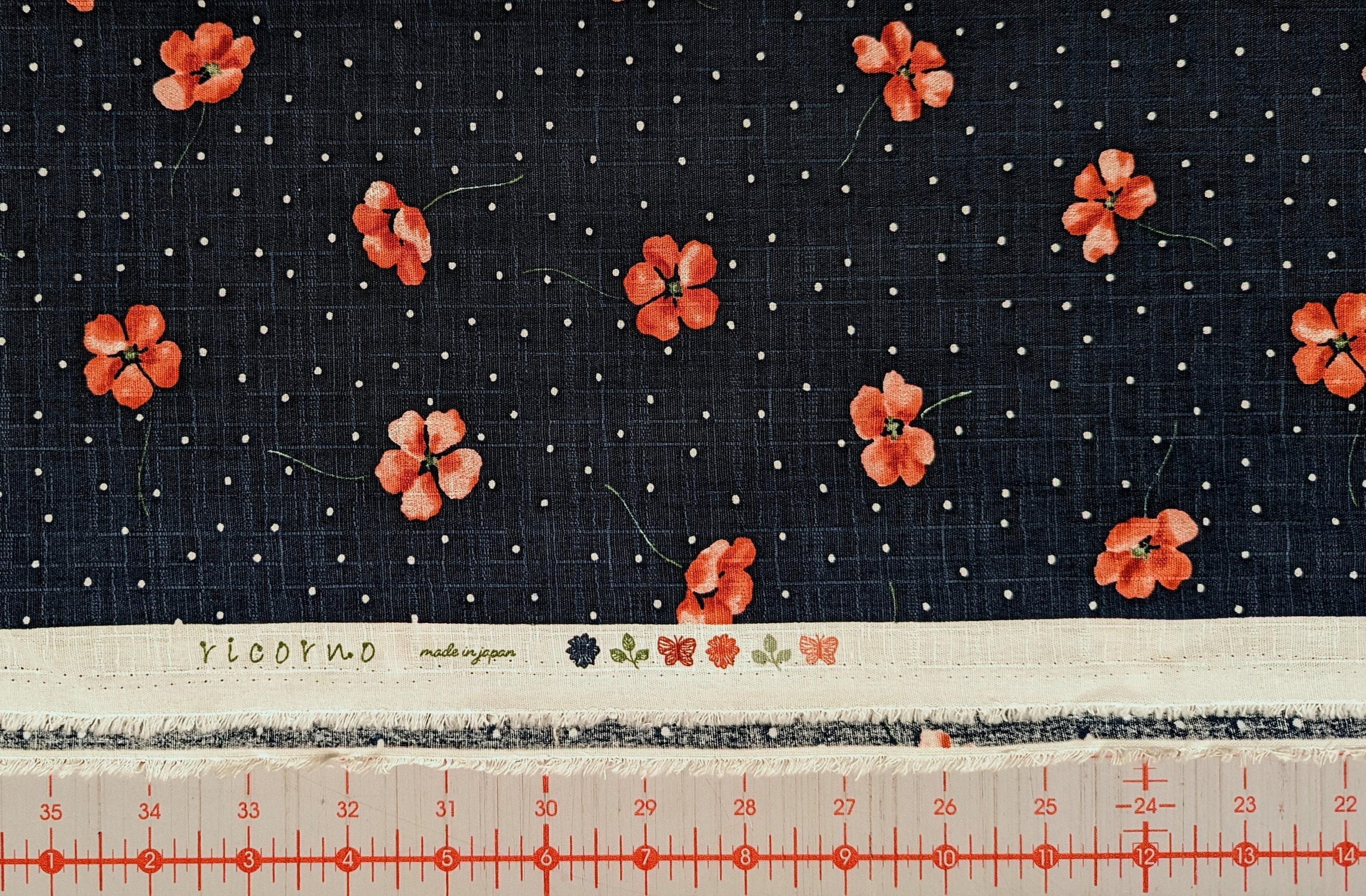 Koizumi - Polka Dotted Poppies Cotton Dobby - Navy