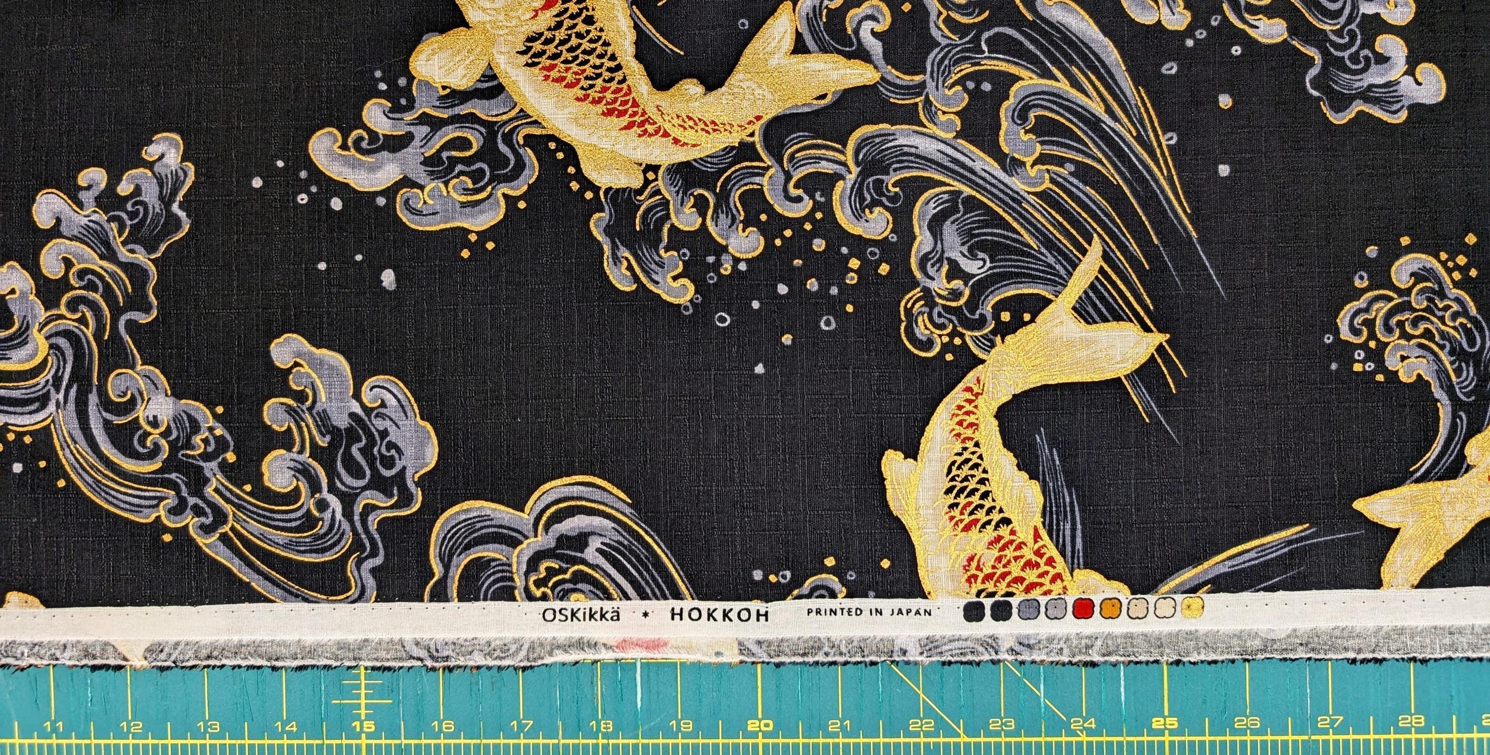 Swimming Golden Koi Hokkoh Japanese cotton dobby fabric 1025-100-2 E black