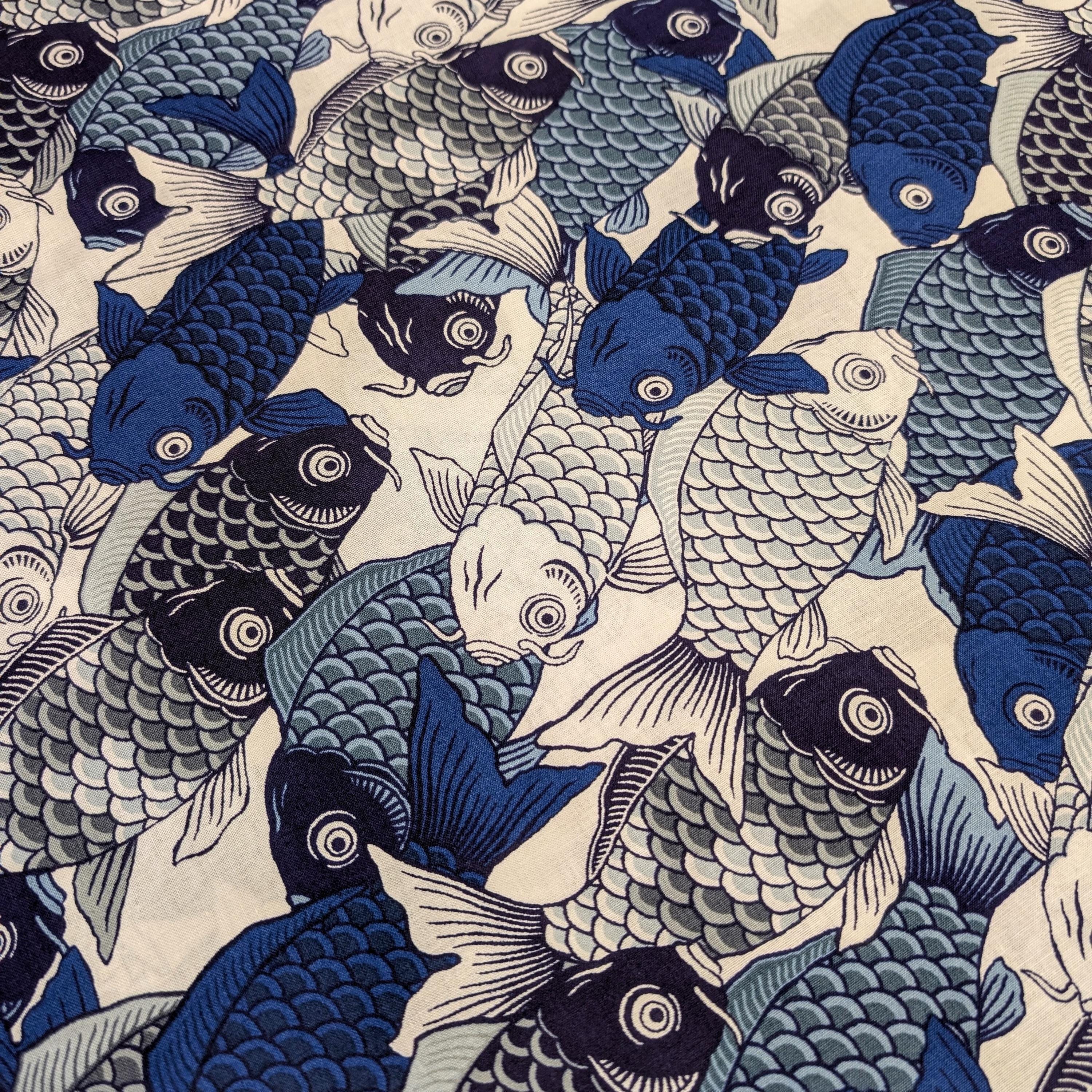 NEW Koi Fest Sevenberry Japanese cotton fabric 850495-1-2 blue, white & gray