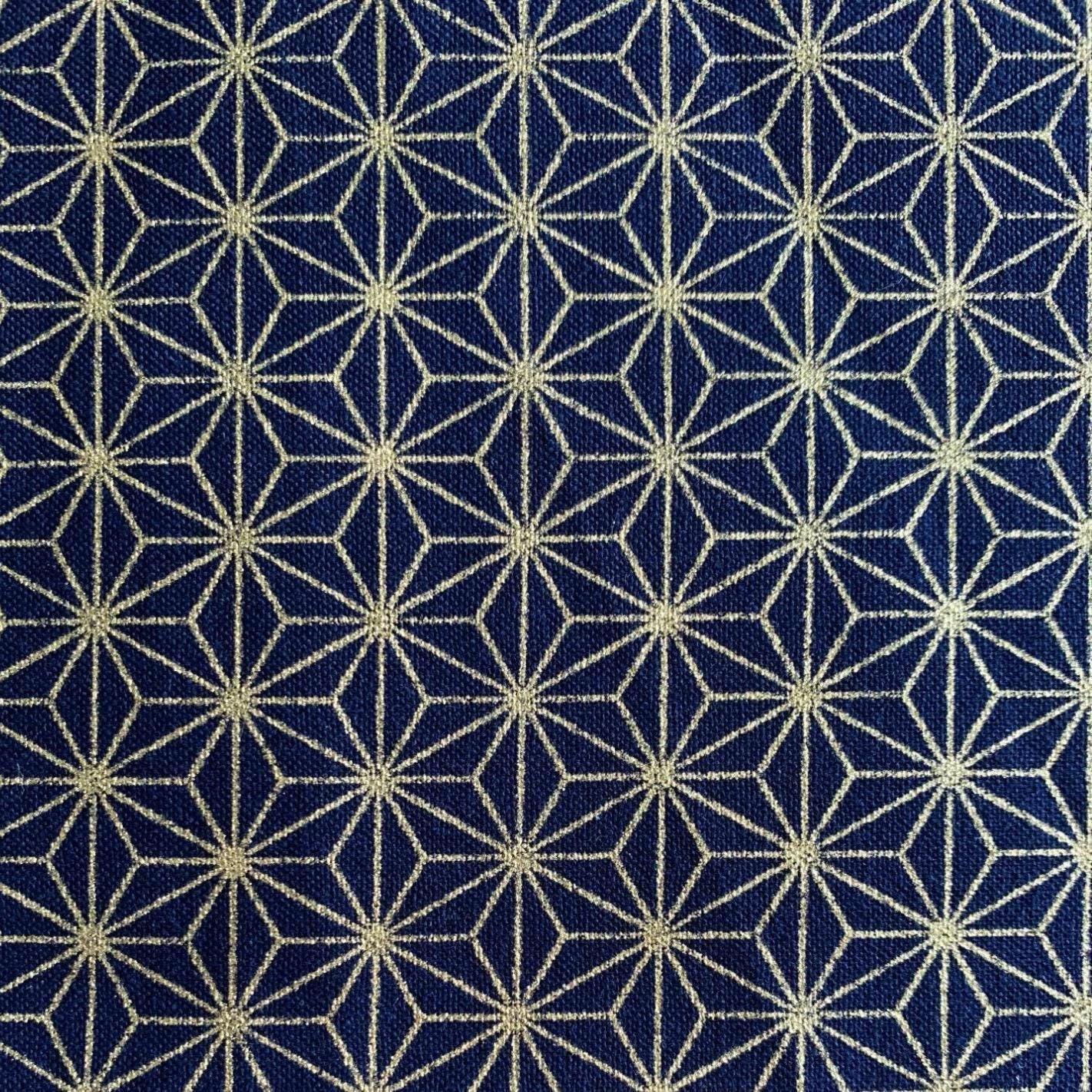 Sevenberry - Golden Asanoha Stars Cotton Fabric - Blue