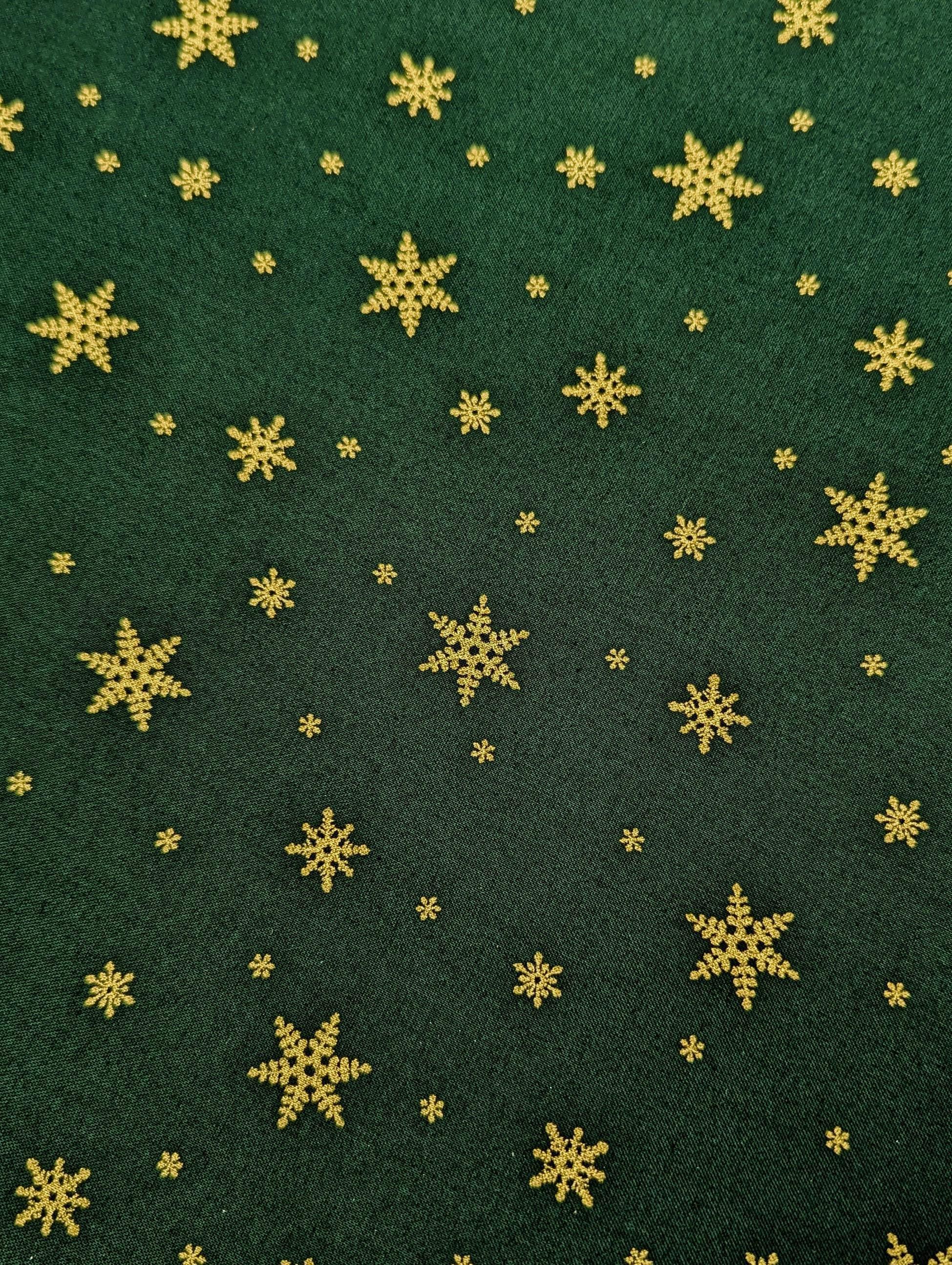 Hishiei - Golden Snowflakes Cotton Fabric - Green