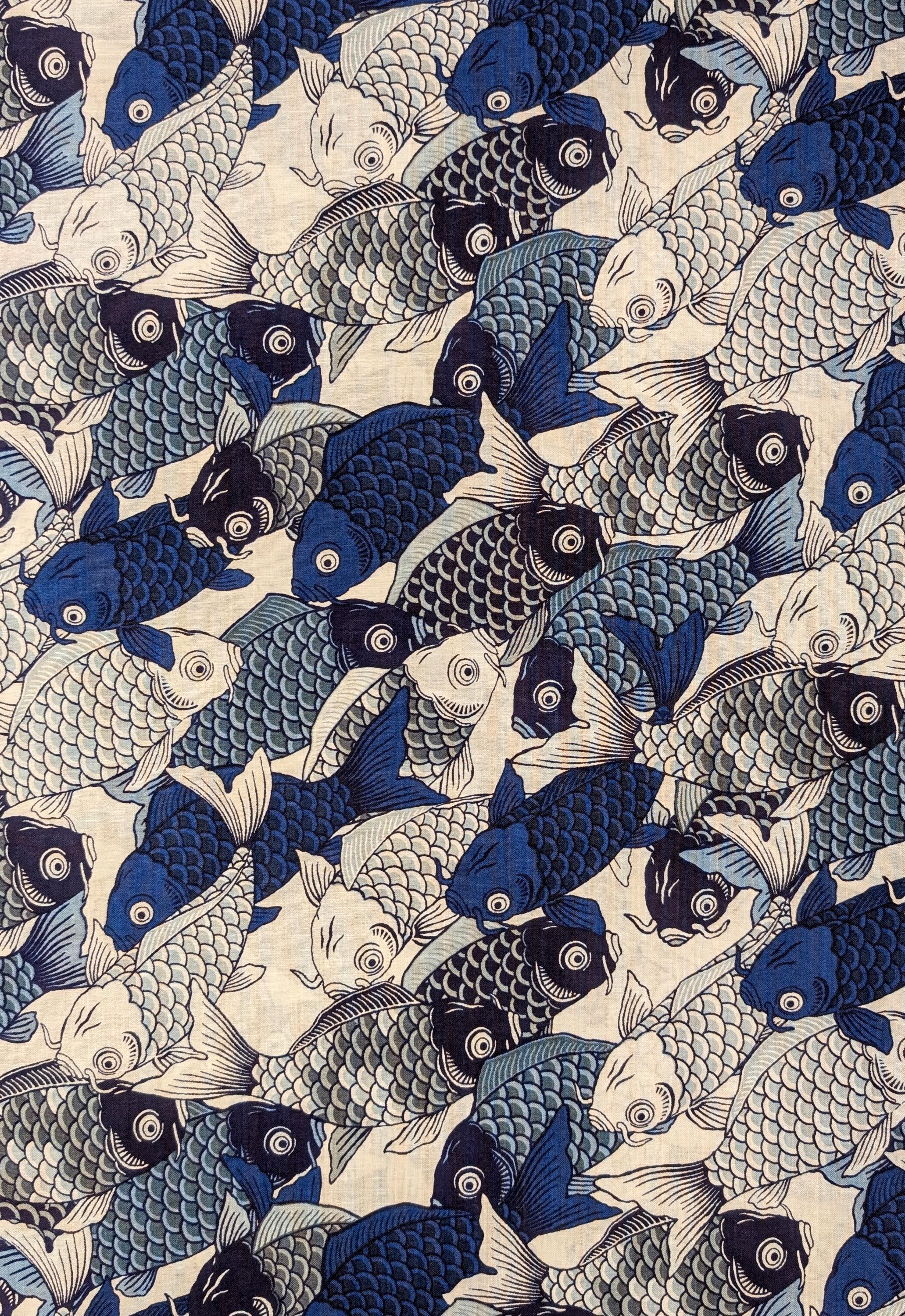 NEW Koi Fest Sevenberry Japanese cotton fabric 850495-1-2 blue, white & gray
