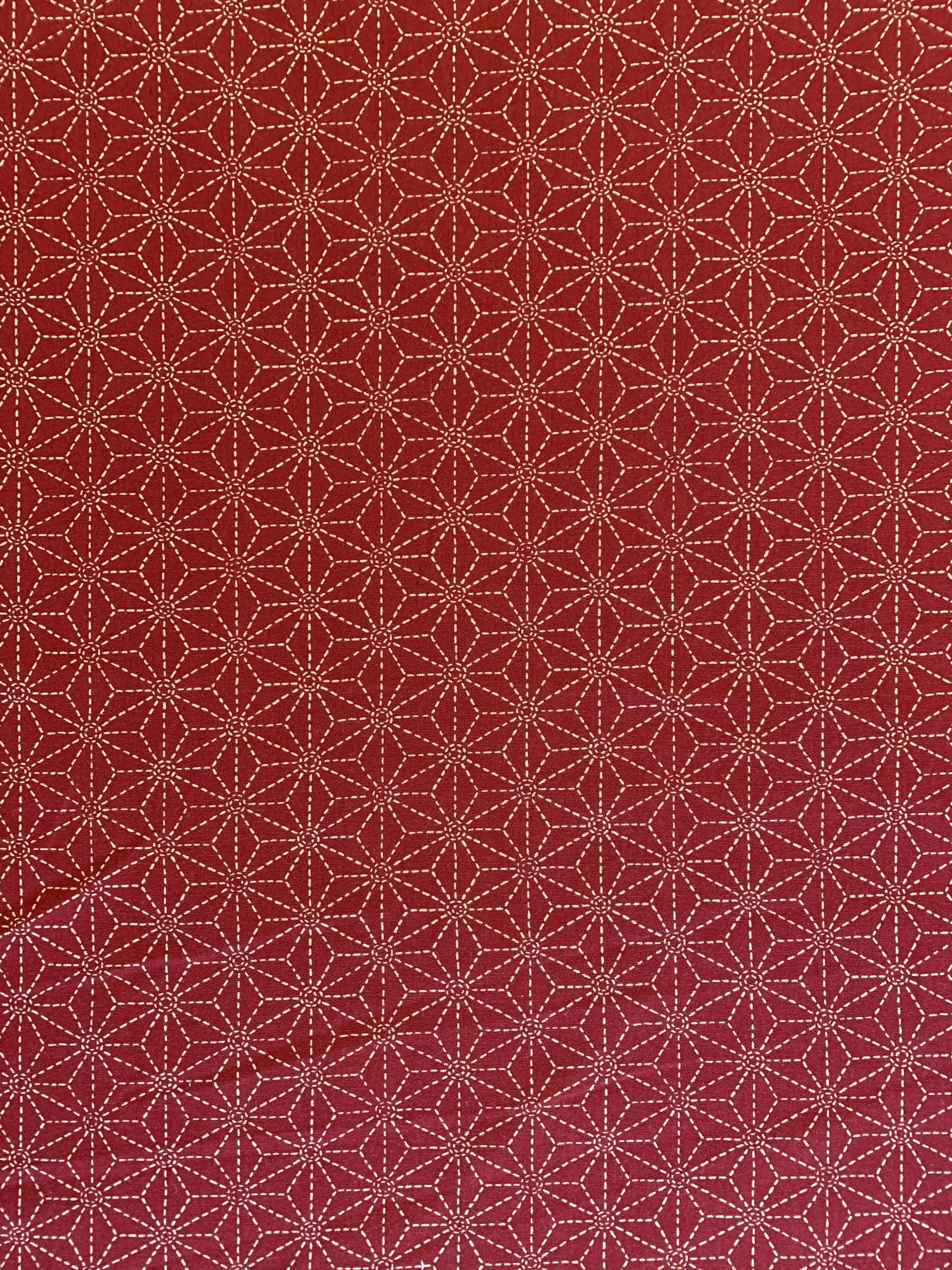 Sevenberry - Sashiko Stars Cotton Fabric 麻の葉 Asanoha - Red Beige