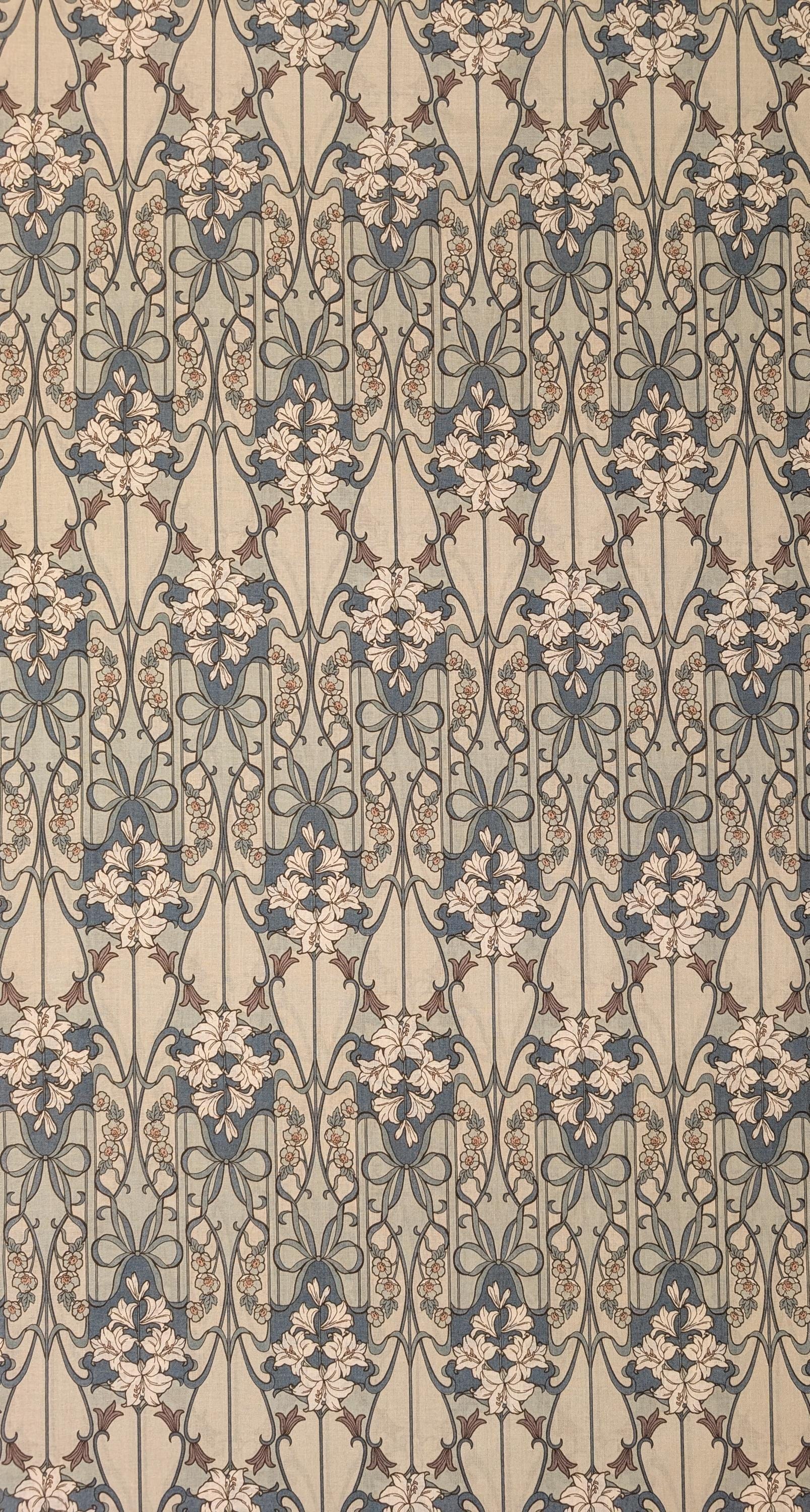 Hokkoh - Nouveau Flower Filigree Cotton Lawn - Light Blue and Beige