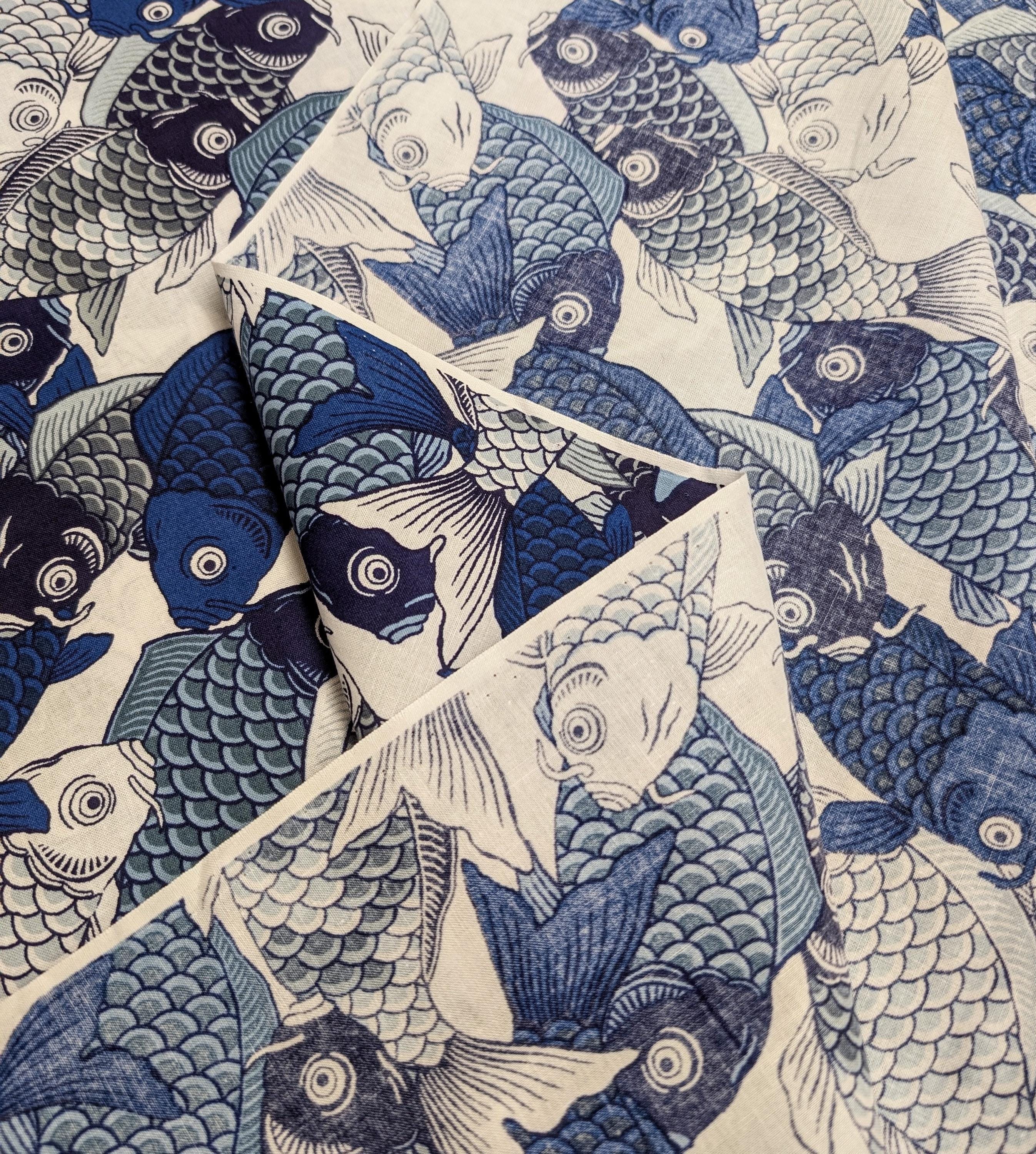 NEW Koi Fest Sevenberry Japanese cotton fabric 850495-1-2 blue, white & gray