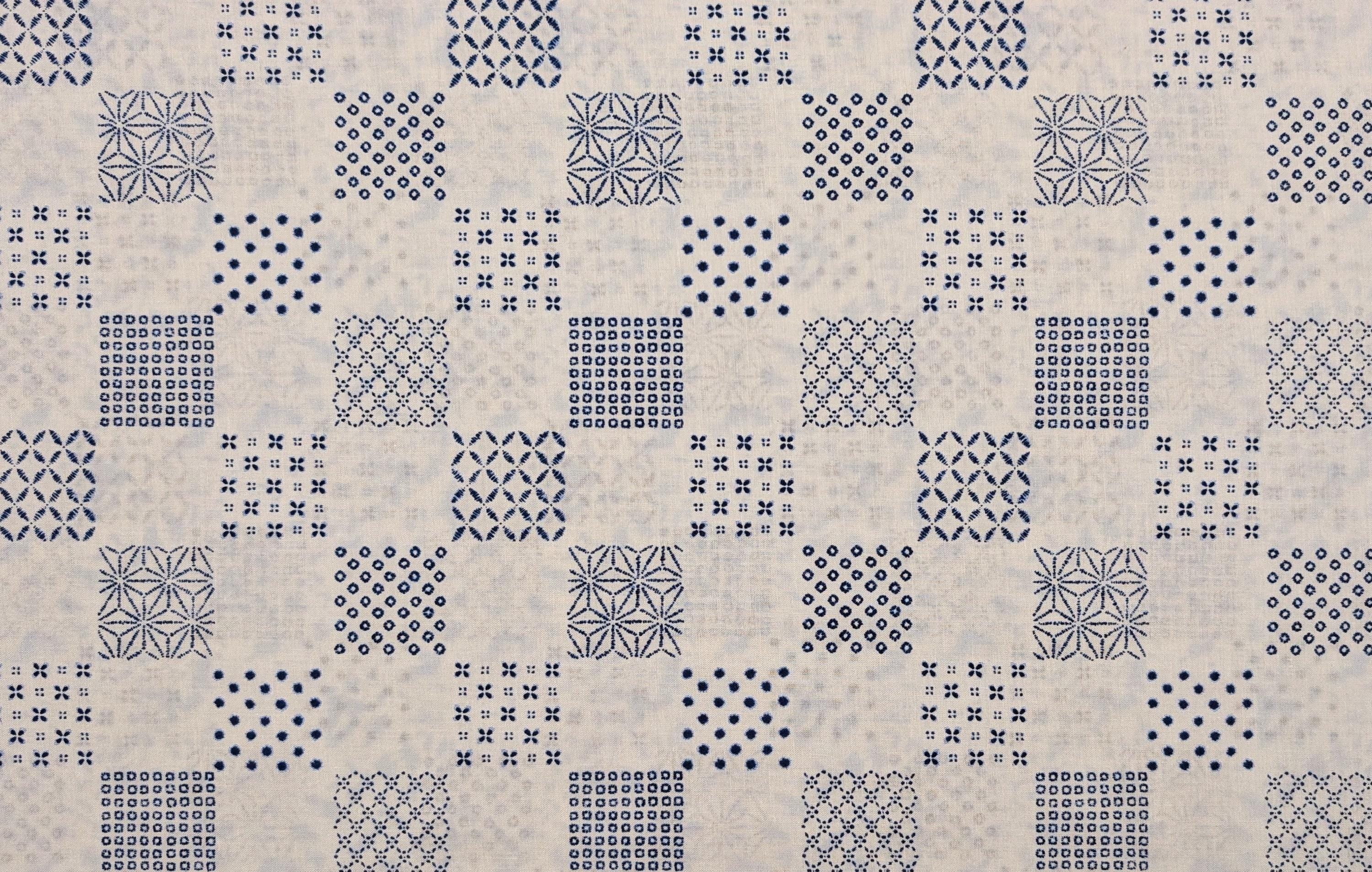 Sevenberry - Patterned Squares Shibori-Style Collection Cotton Fabric - White
