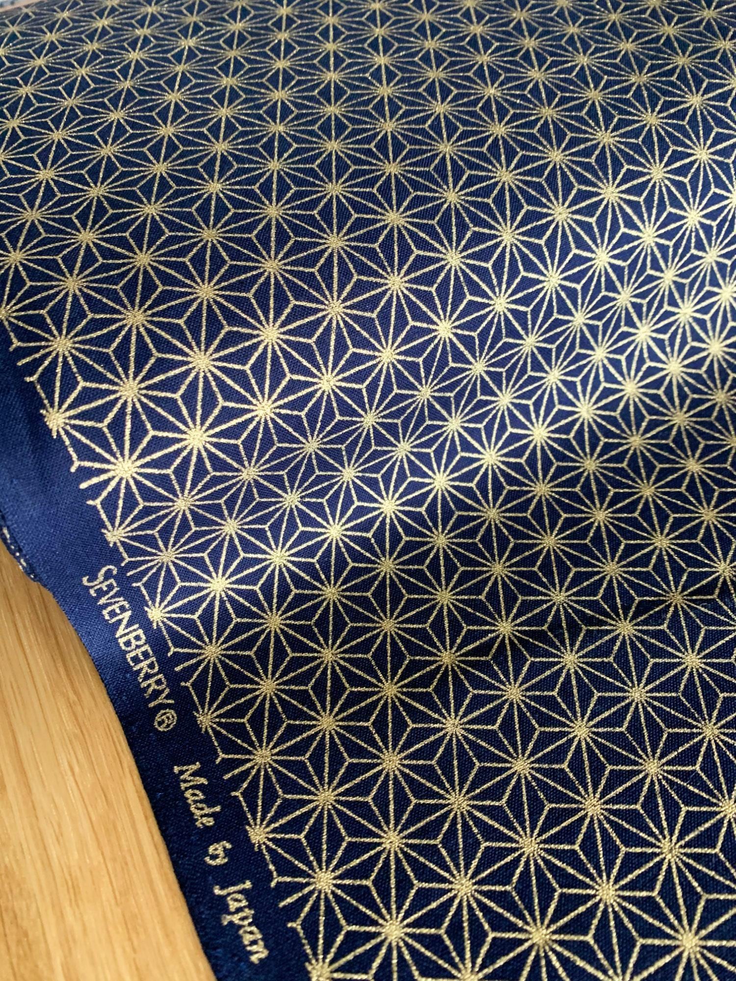 Sevenberry - Golden Asanoha Stars Cotton Fabric - Blue