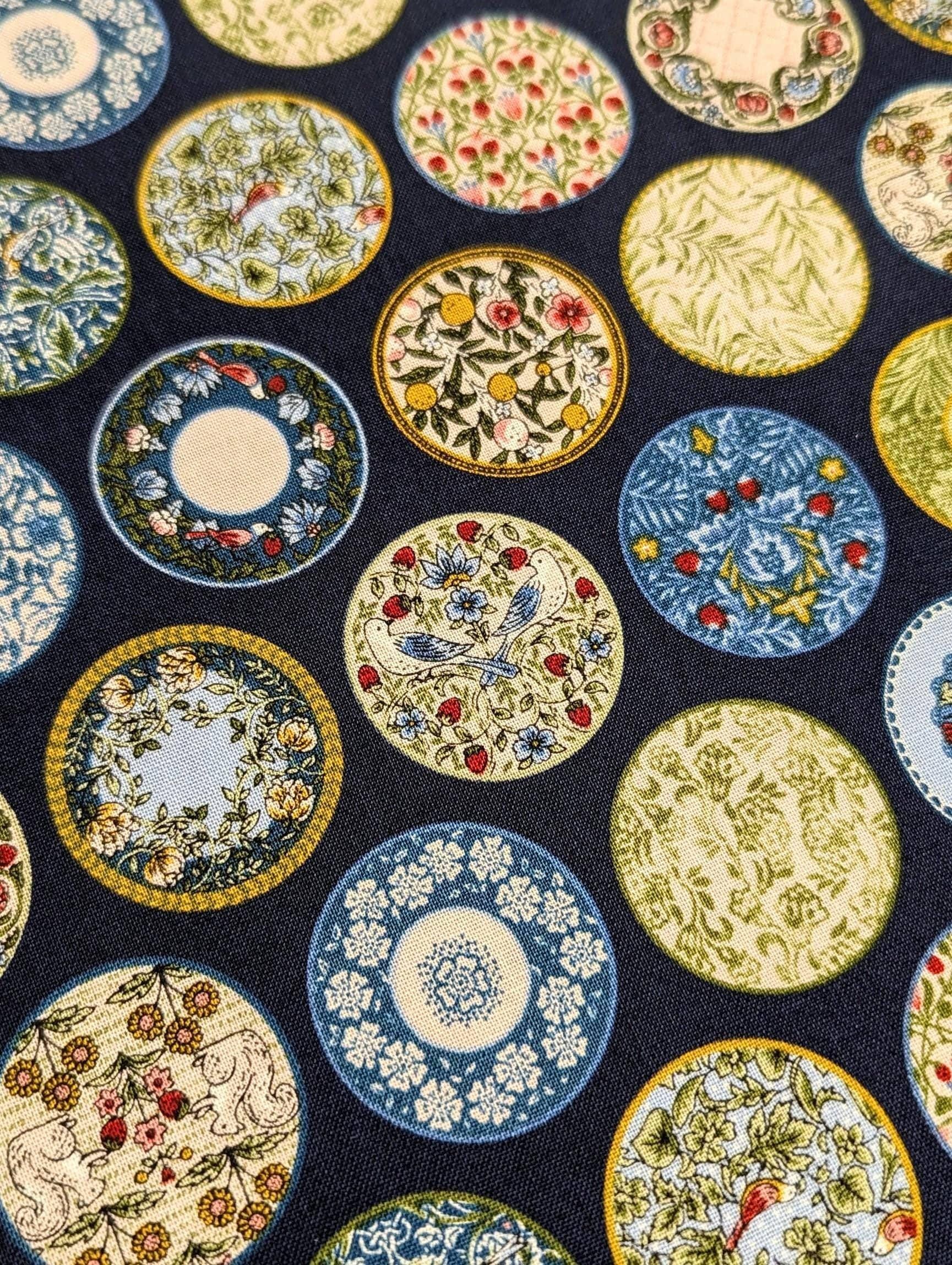 Senyo - Art Nouveau Plates Cotton Fabric - Dark Blue