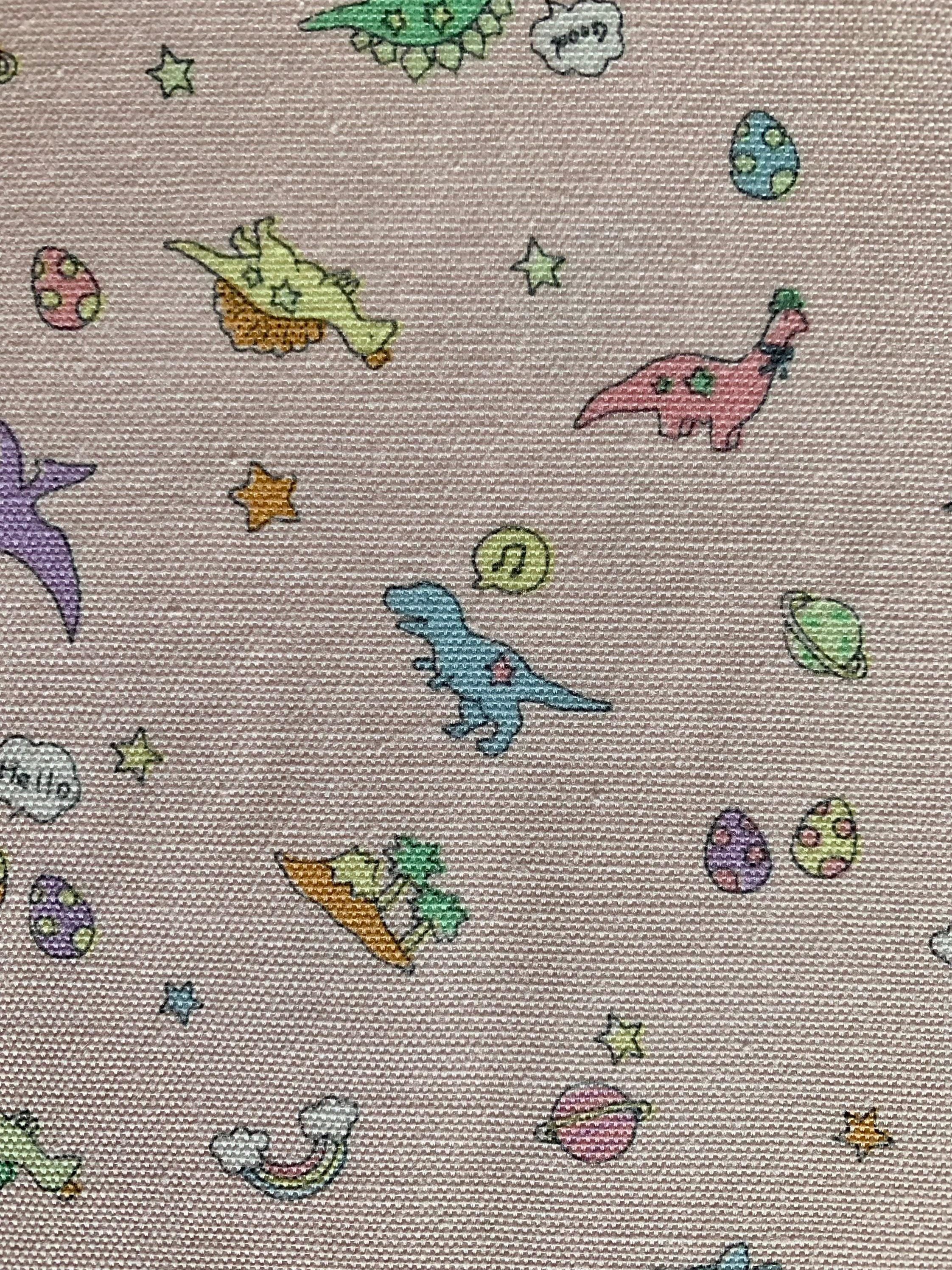 Kokka - Tiny Dinosaurs Trèfle Cotton Oxford - Pink