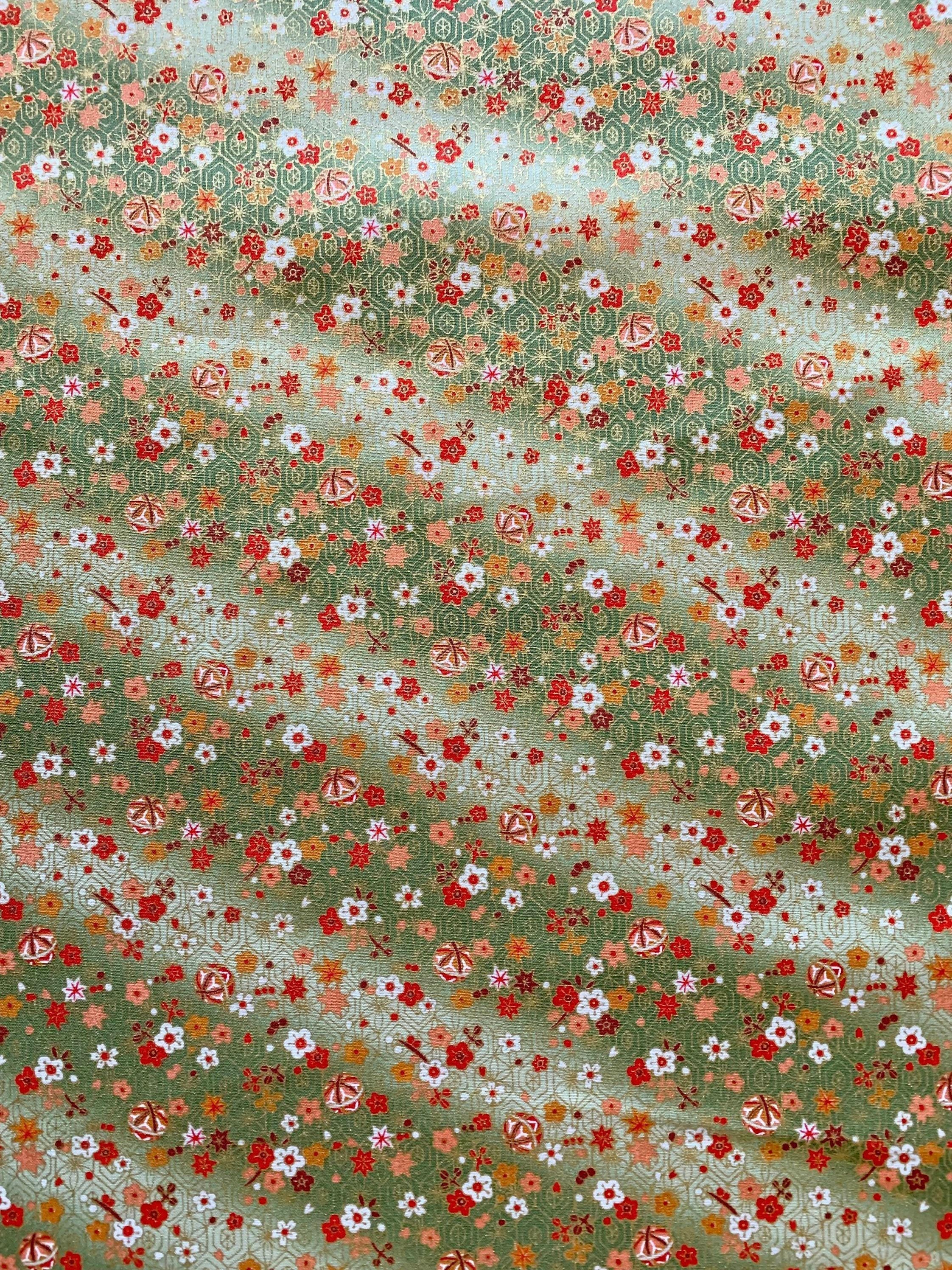 Naka - Temari and Blossoms Cotton Fabric - Green