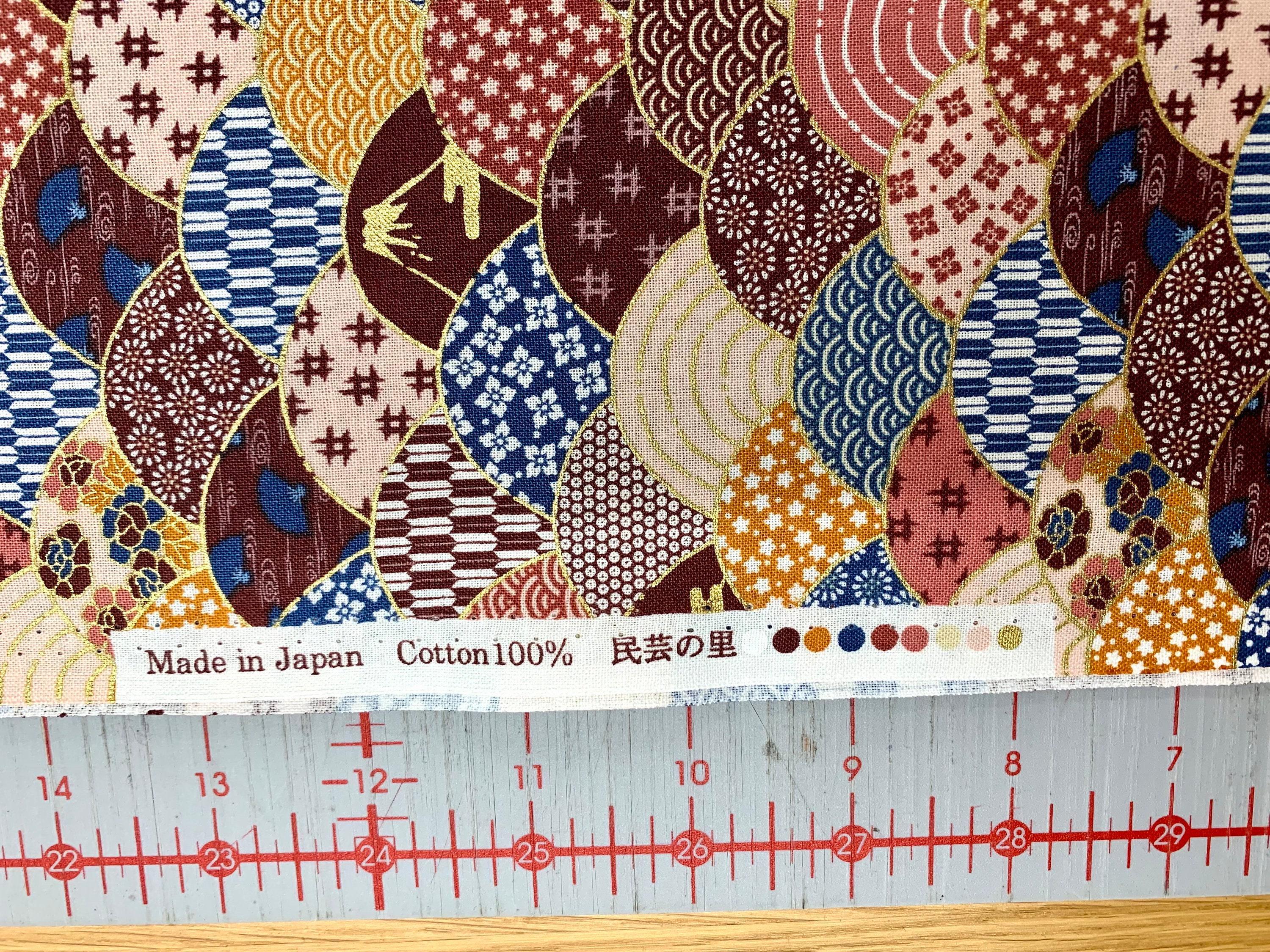Mt. Fuji and Waves Japanese cotton fabric 2000-89C maroon blue pink gold