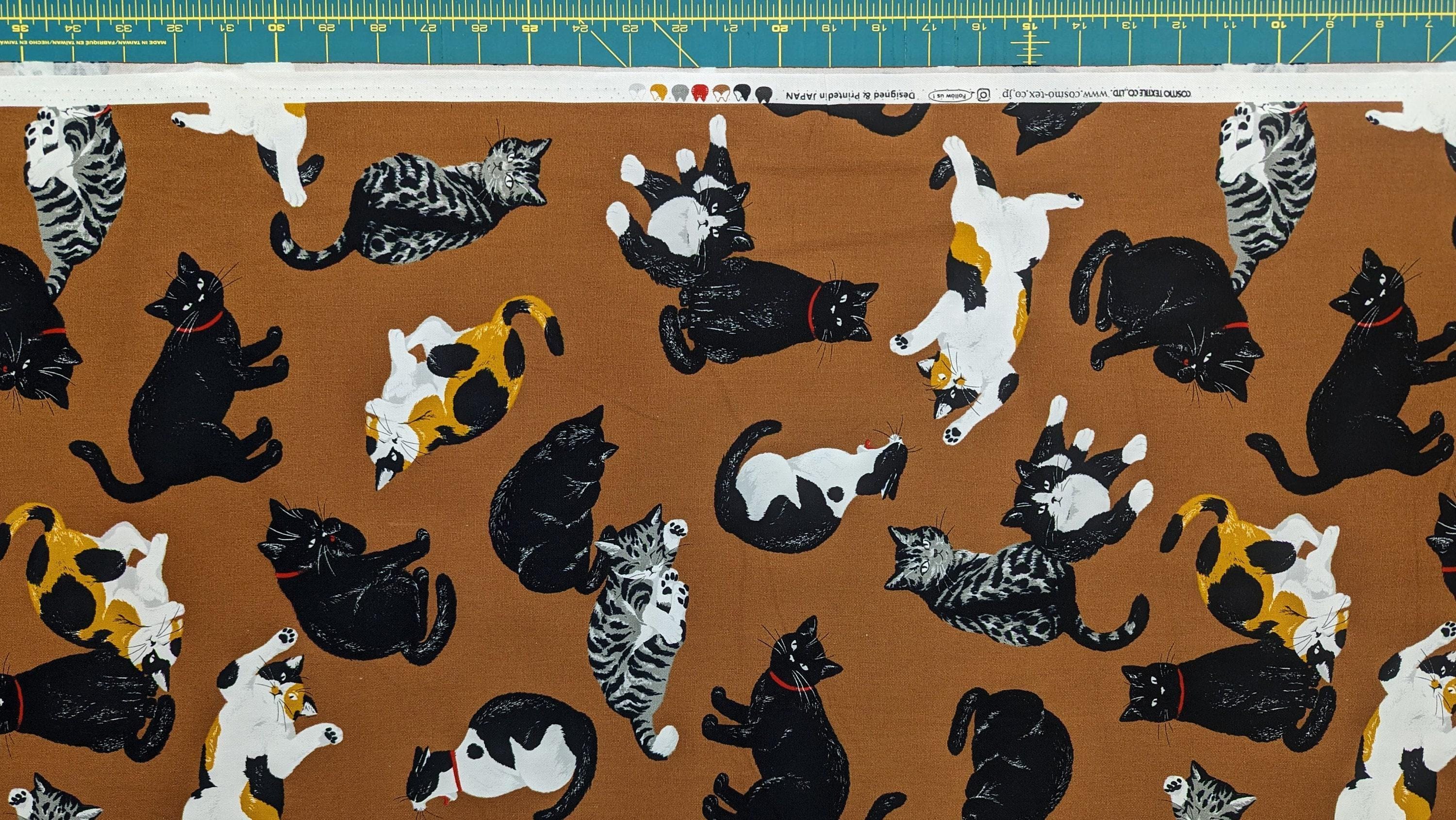 Cosmo - Cat Scatter Cotton Oxford - Brown