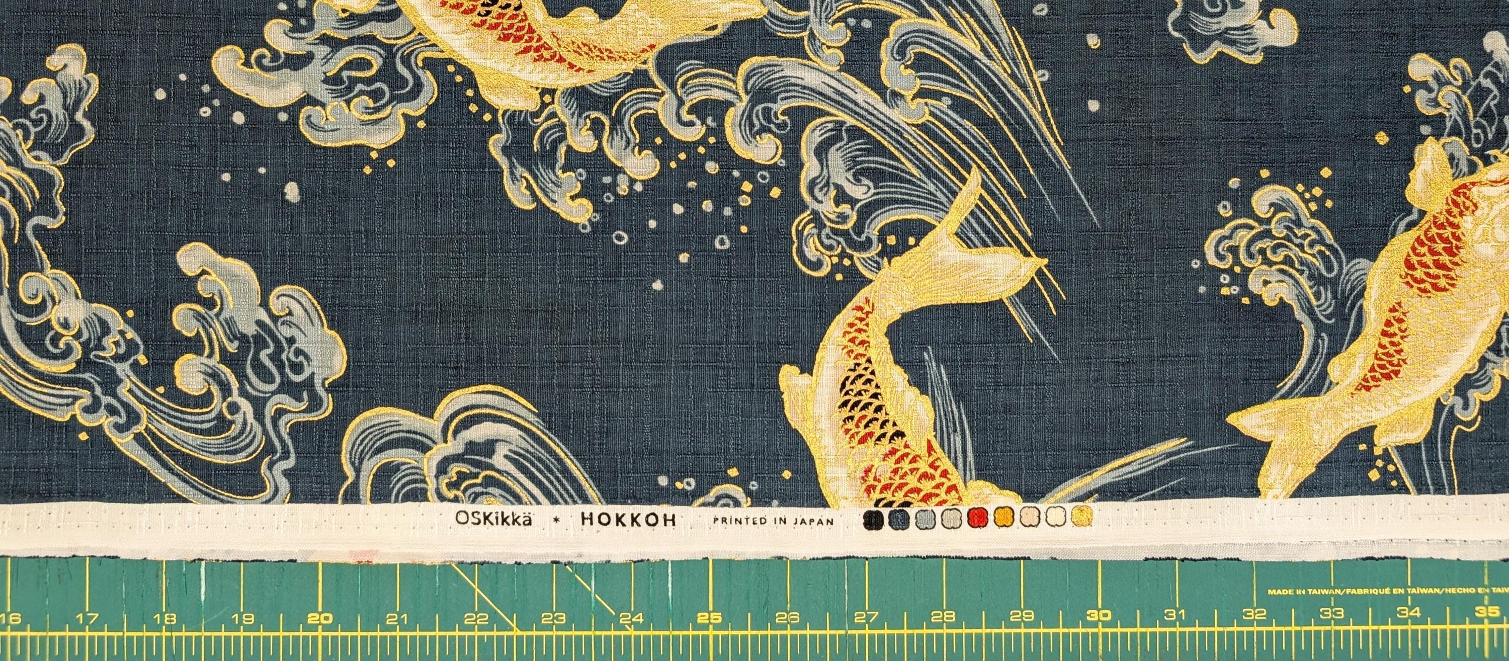 Swimming Golden Koi Hokkoh Japanese cotton dobby fabric 1025-100-2 C teal