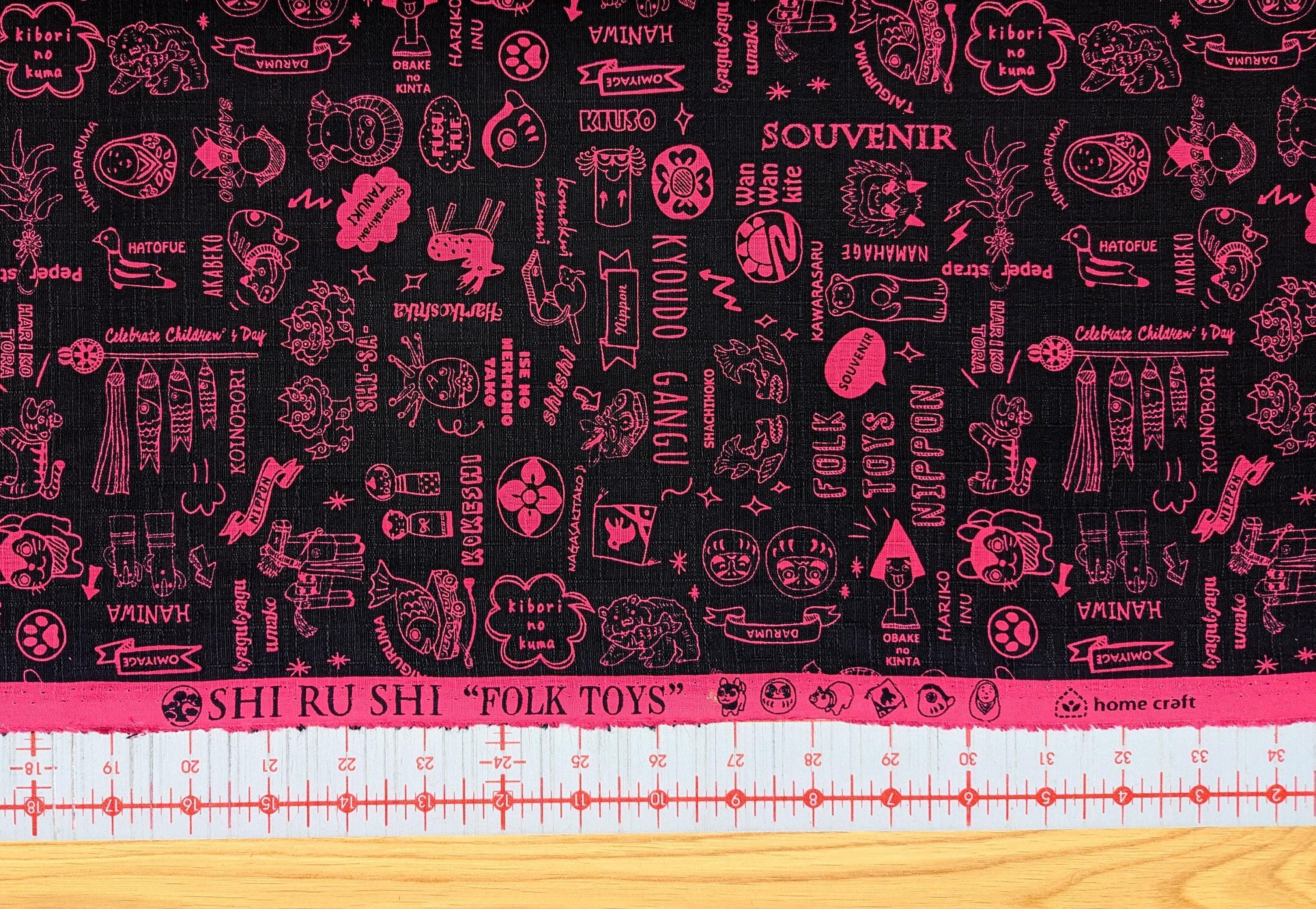 Orimono Imports - Shi-Ru-Shi Folk Toys Cotton Dobby - Pink and Black
