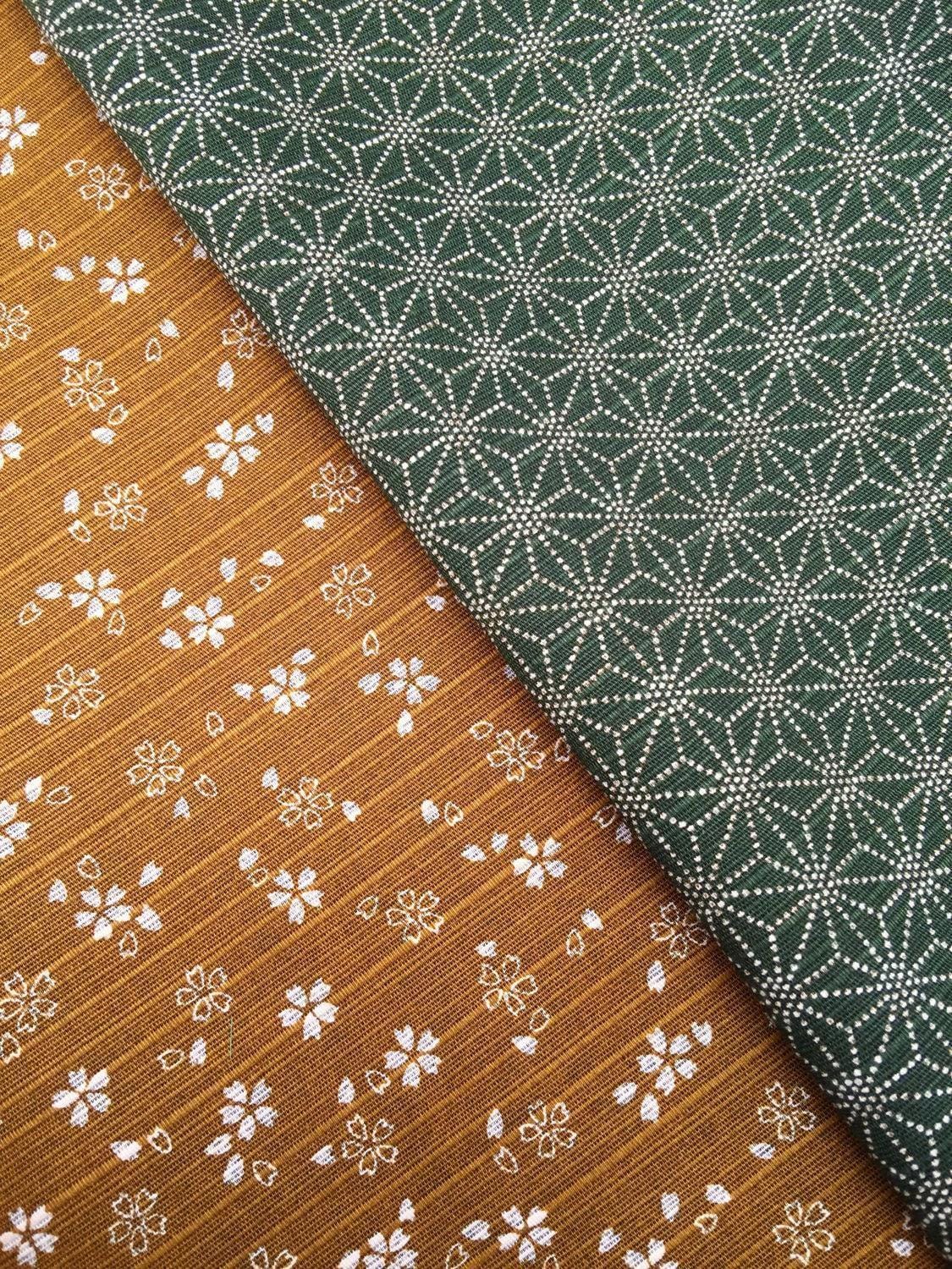 Sevenberry - Double Sided Cherry Blossom and Asanoha Star Cotton Dobby - Bronze Green
