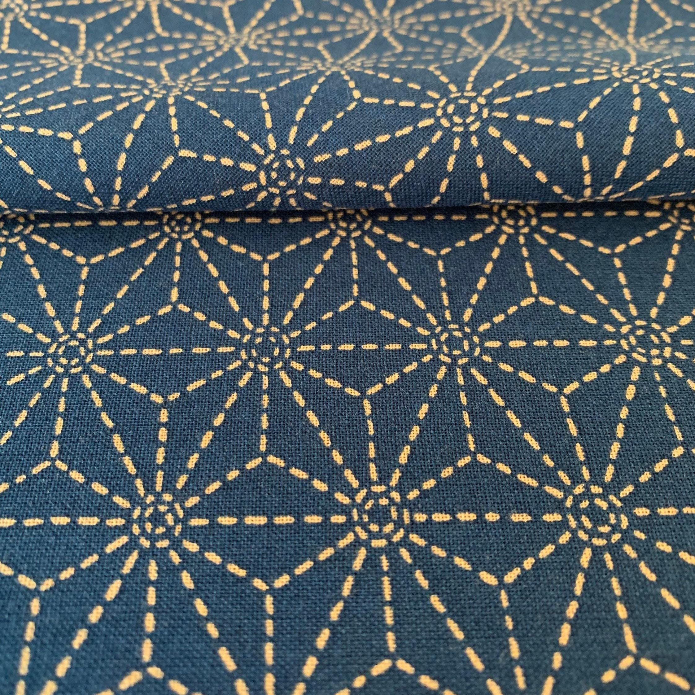 Sevenberry - Sashiko Stars Cotton Fabric 麻の葉 Asanoha - Blue Beige