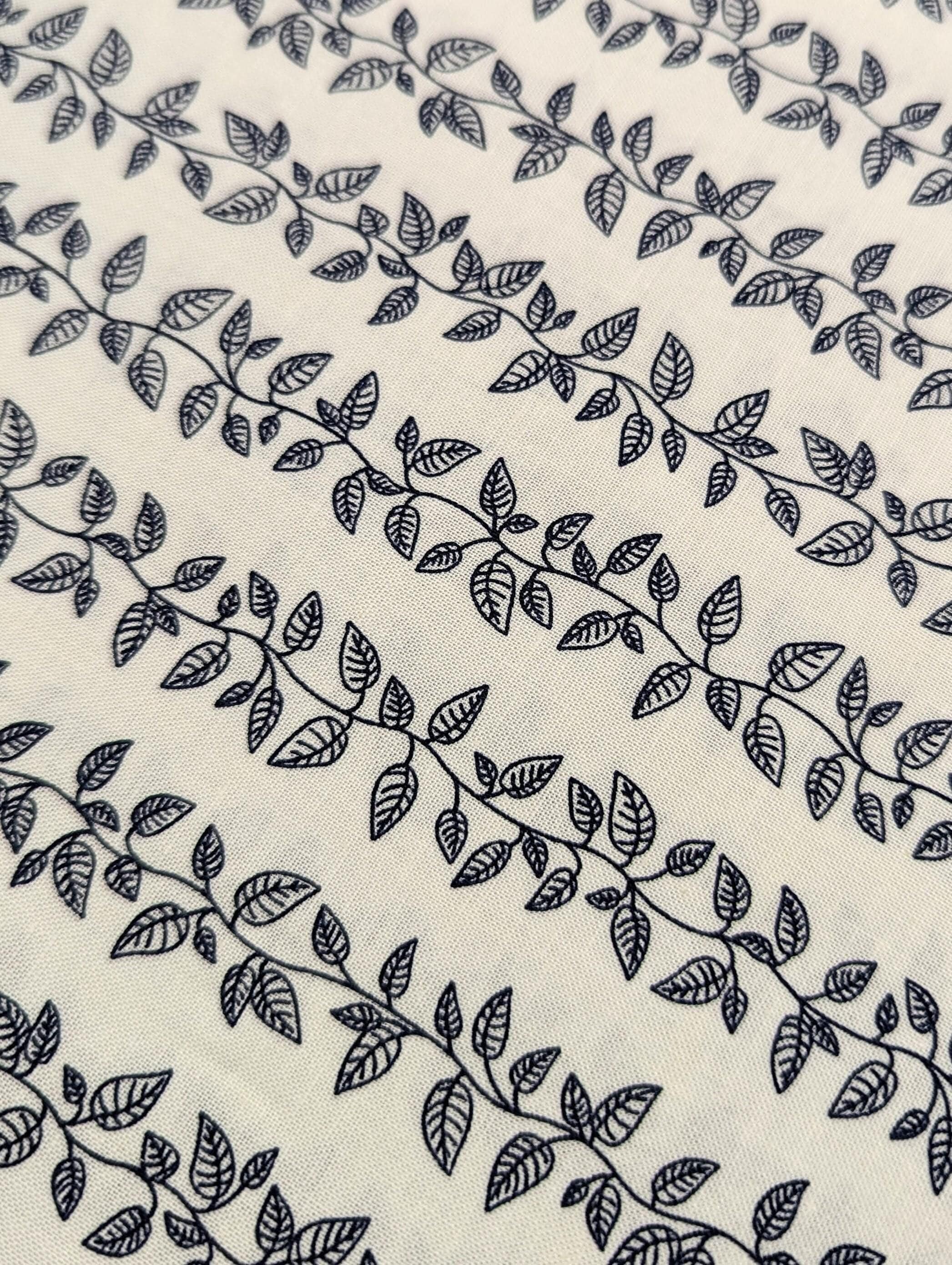 Cosmo - Vining Leaves Cotton Sheeting - White & Blue