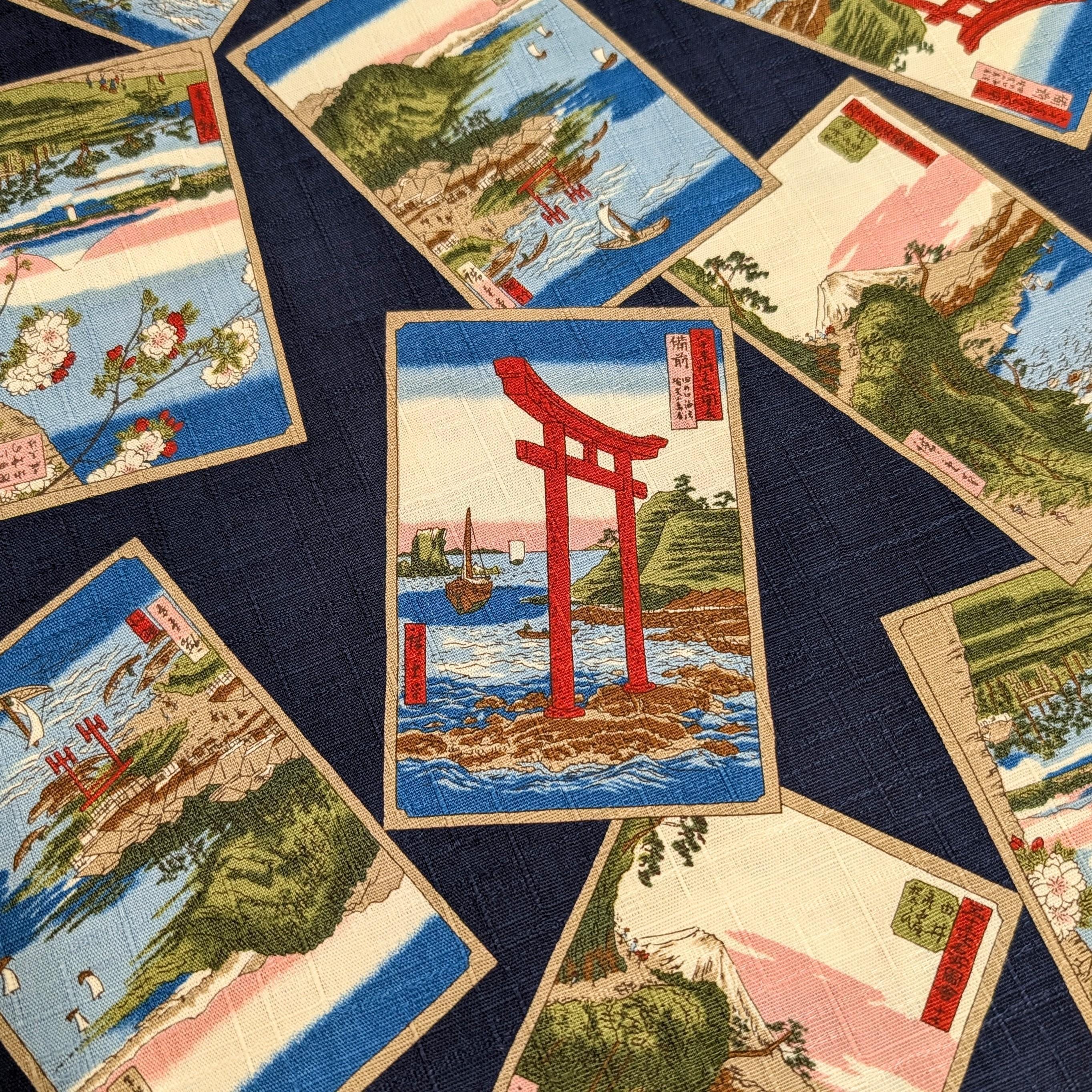 Japanese Postcards Hokkoh Japanese cotton dobby fabric 1025-105-3 D navy blue