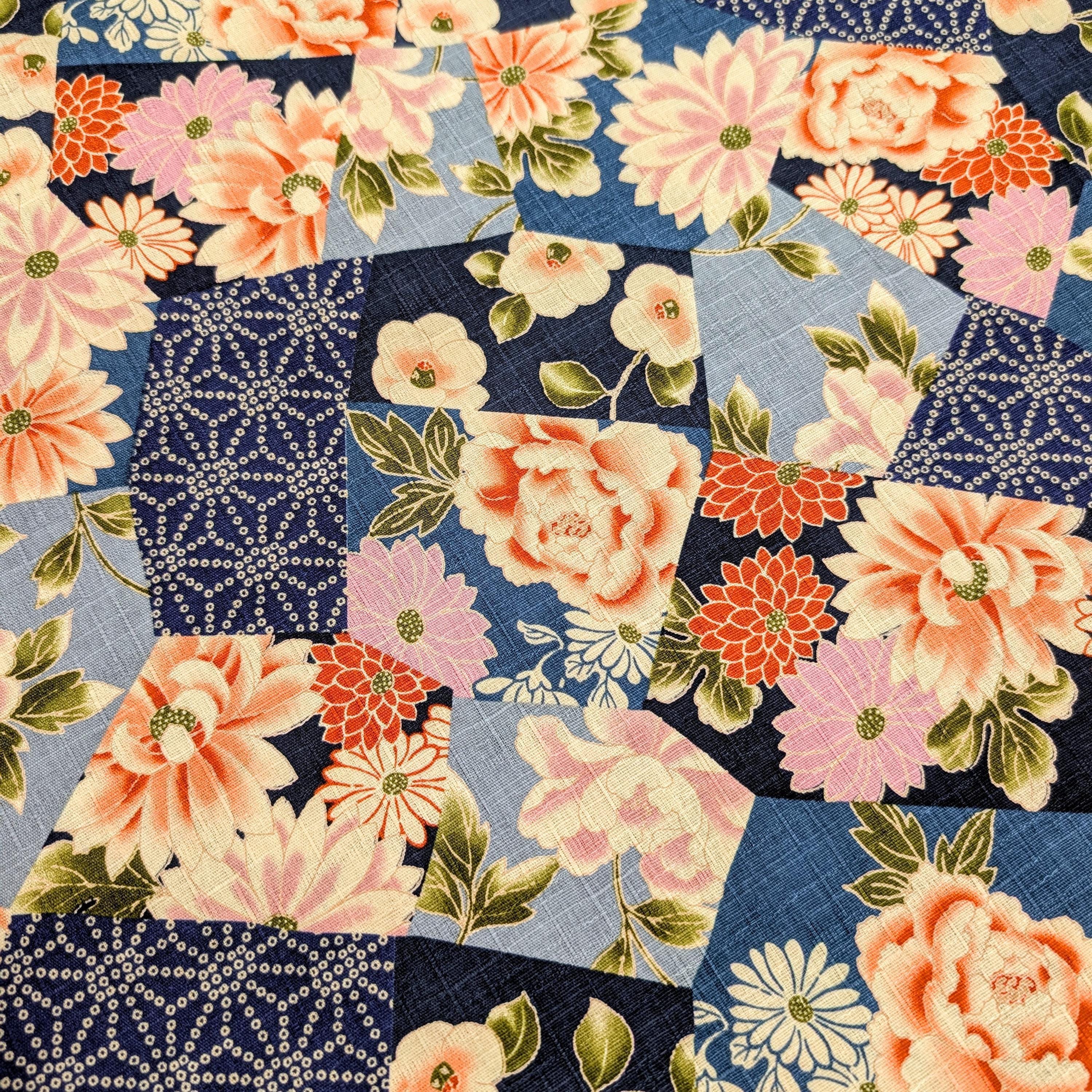 Patterned Floral Collage Hokkoh Japanese dobby cotton fabric 1025-110-2 D blue