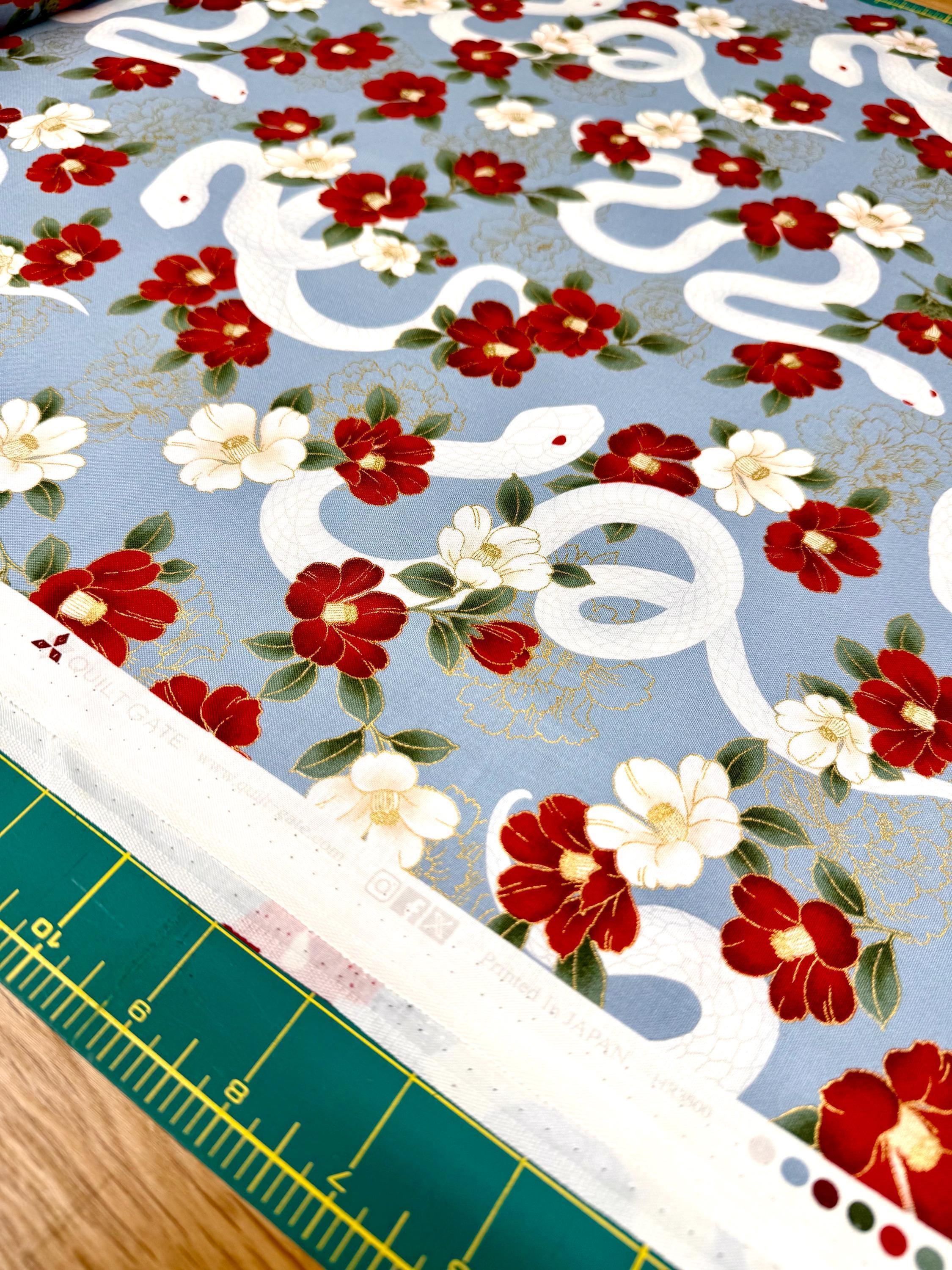QuiltGate - Hyakka Ryoran Year of the Snake Cotton Fabric - Slate Blue