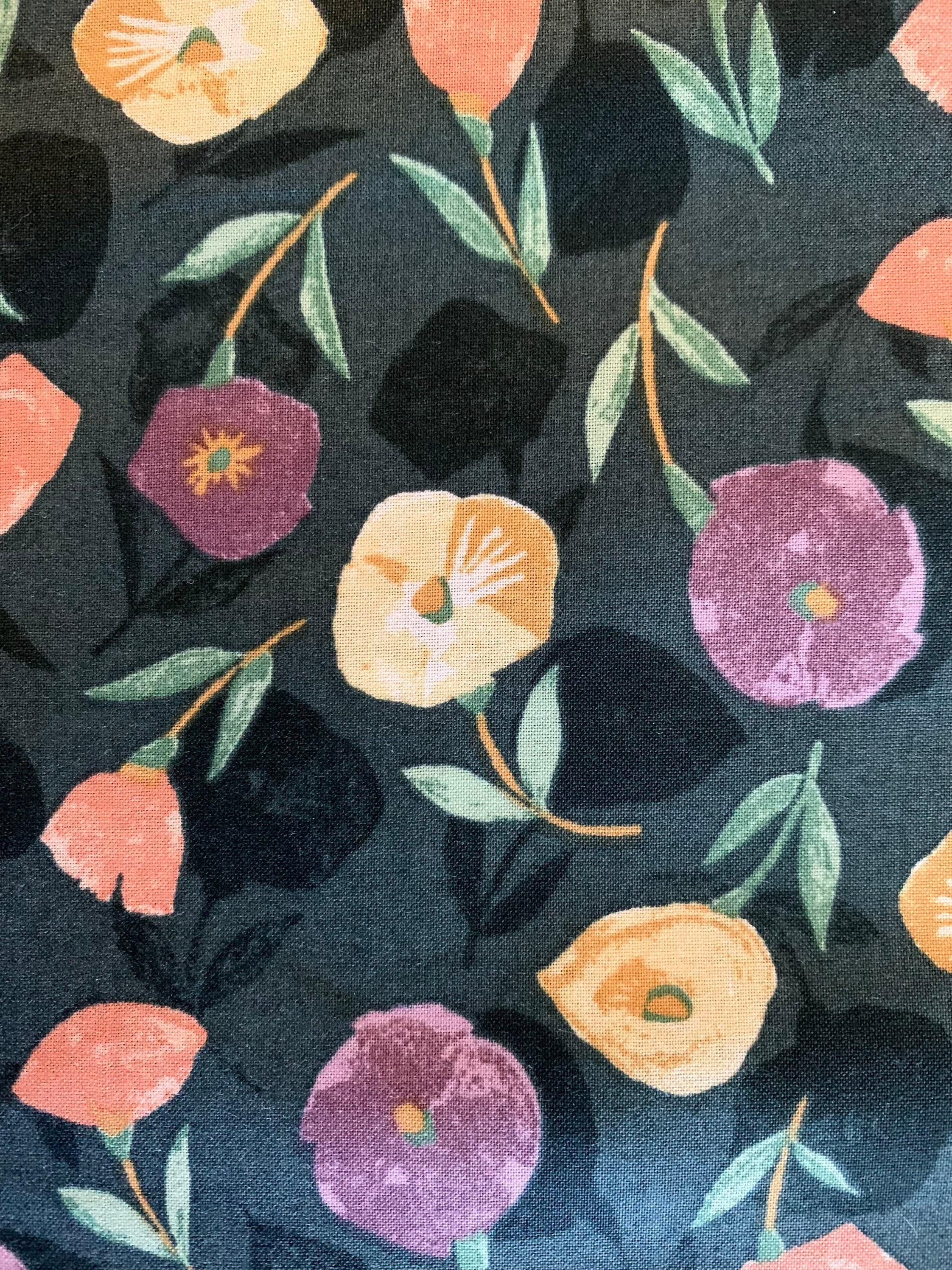Cosmo - Poppy Shadows Cotton Lawn - Green Purple Peach Yellow