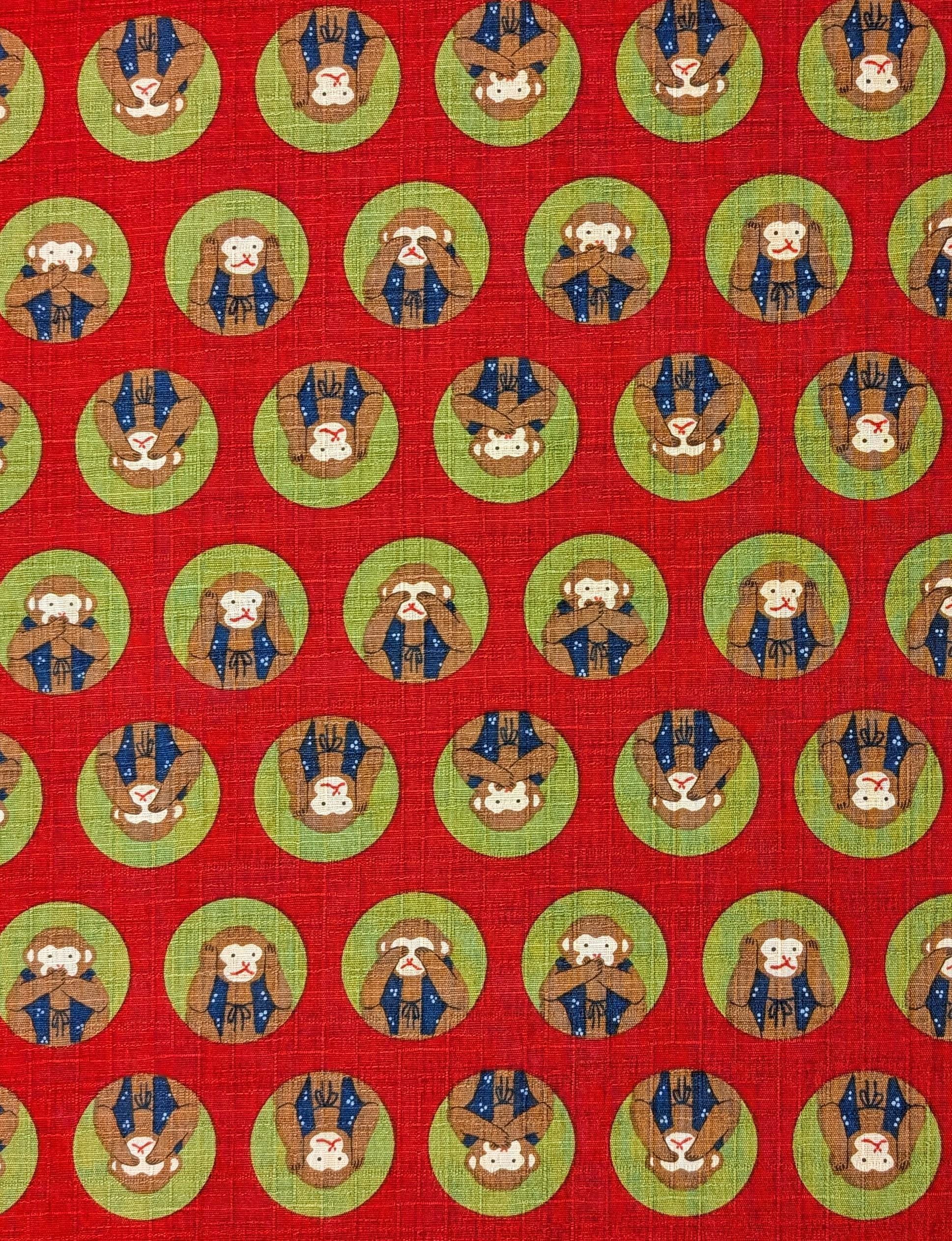 Hokkoh - Three Wise Monkeys Cotton Dobby - Red